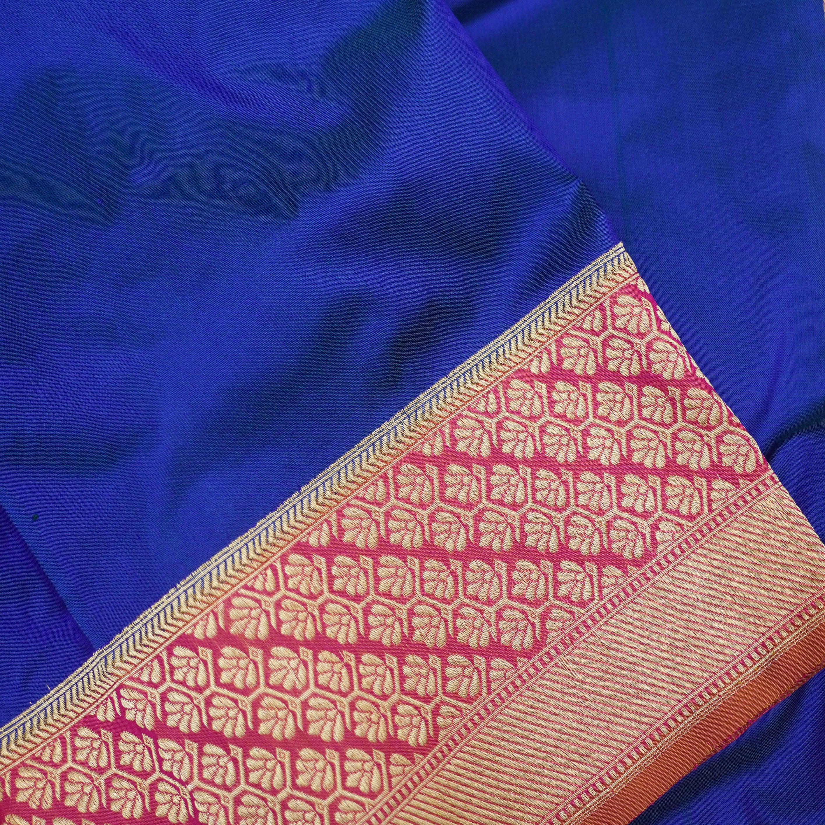 Blue Handwoven Pure Katan Silk Chauki Rangkat Banarasi Saree - Khinkhwab