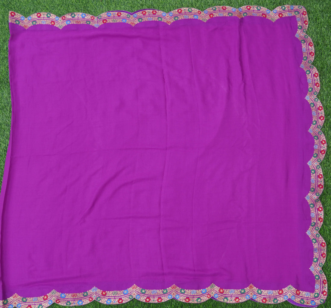 Purple Pure Georgette Handloom Banarasi Scalloped Dupatta - Khinkhwab