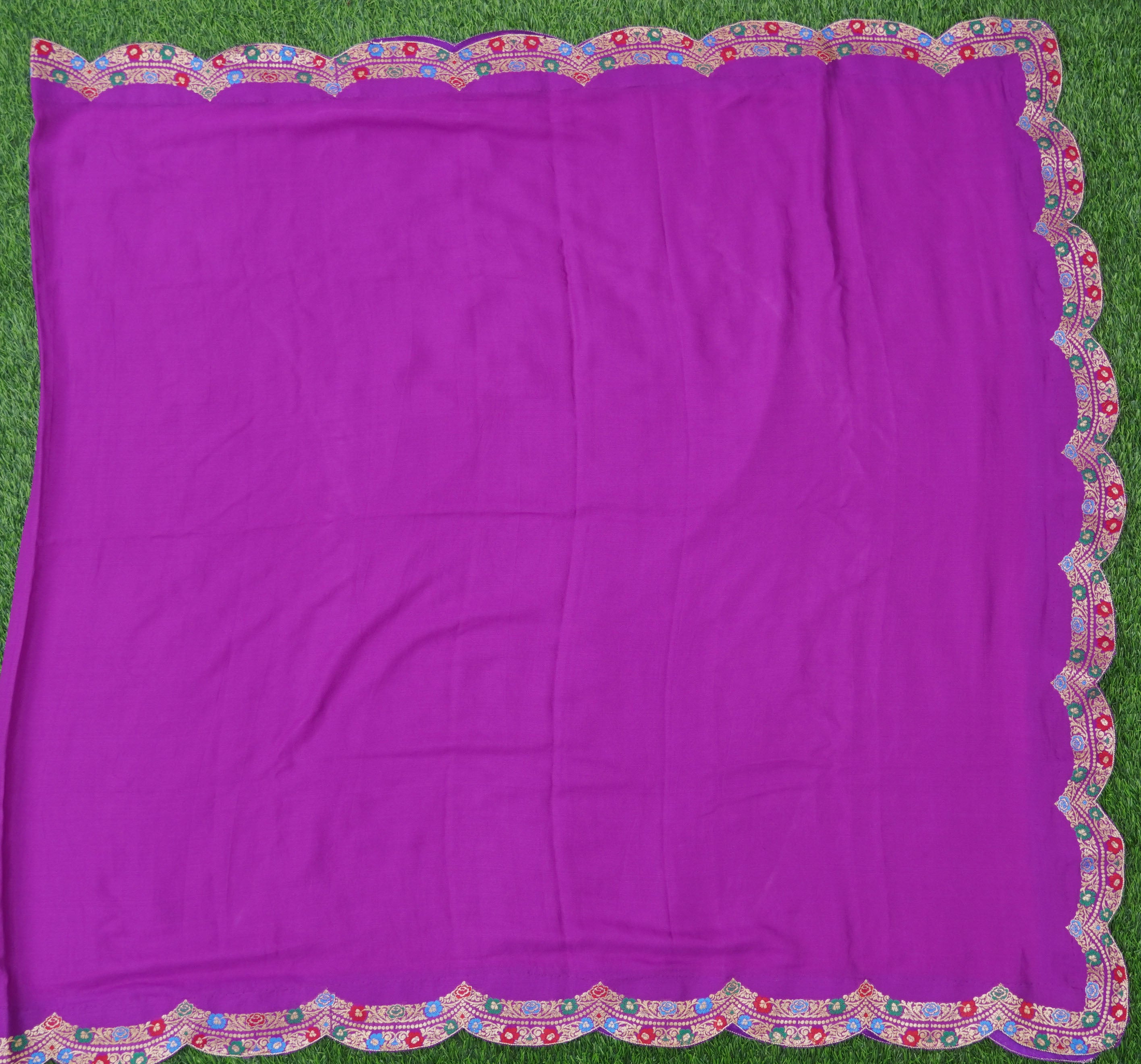 Purple Pure Georgette Handloom Banarasi Scalloped Dupatta - Khinkhwab