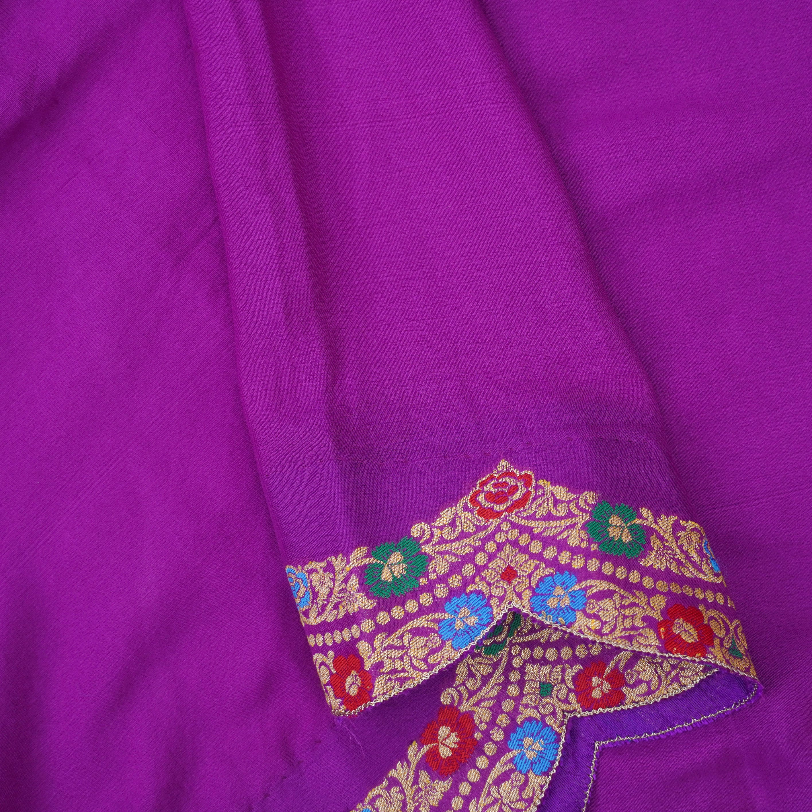 Purple Pure Georgette Handloom Banarasi Scalloped Dupatta - Khinkhwab