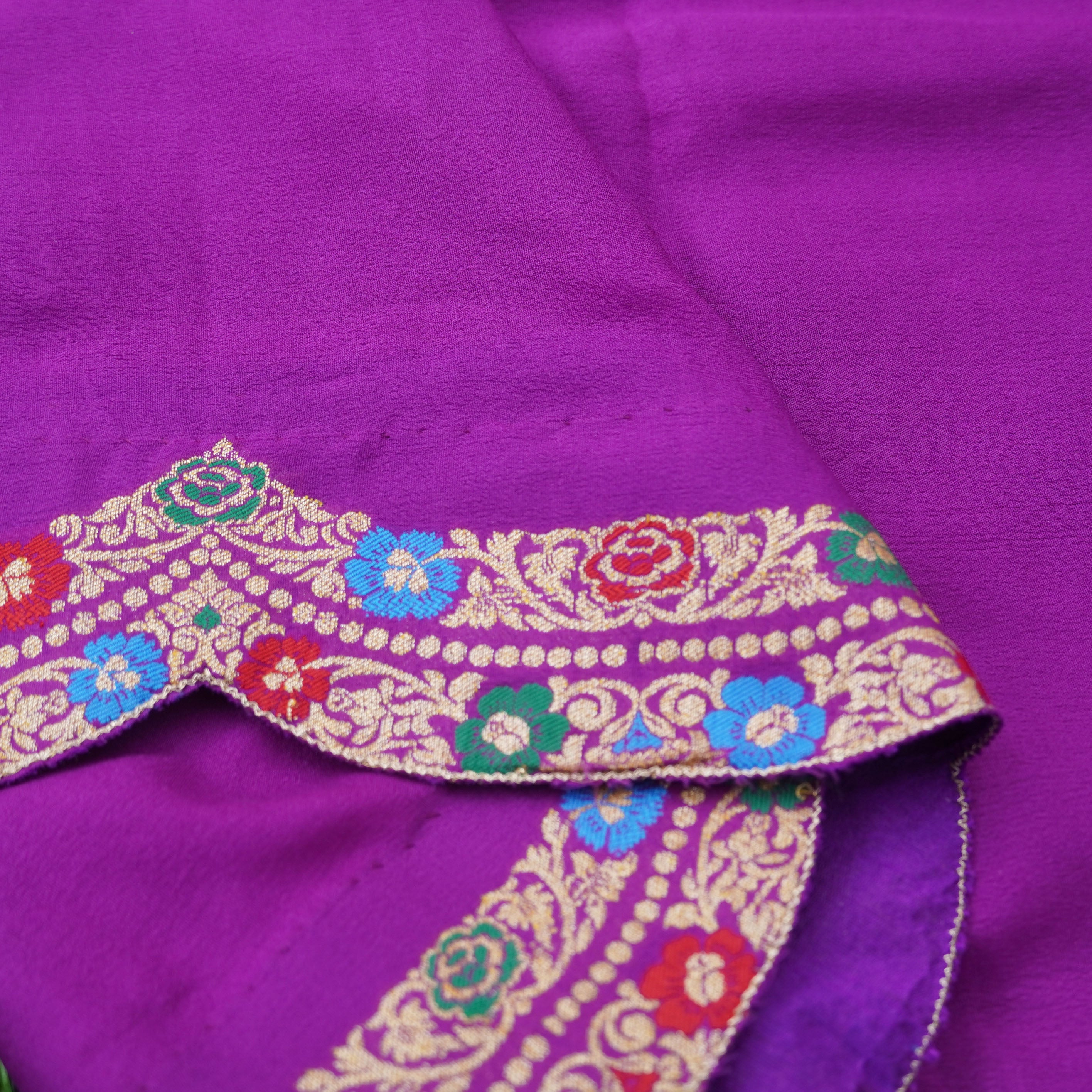 Purple Pure Georgette Handloom Banarasi Scalloped Dupatta - Khinkhwab