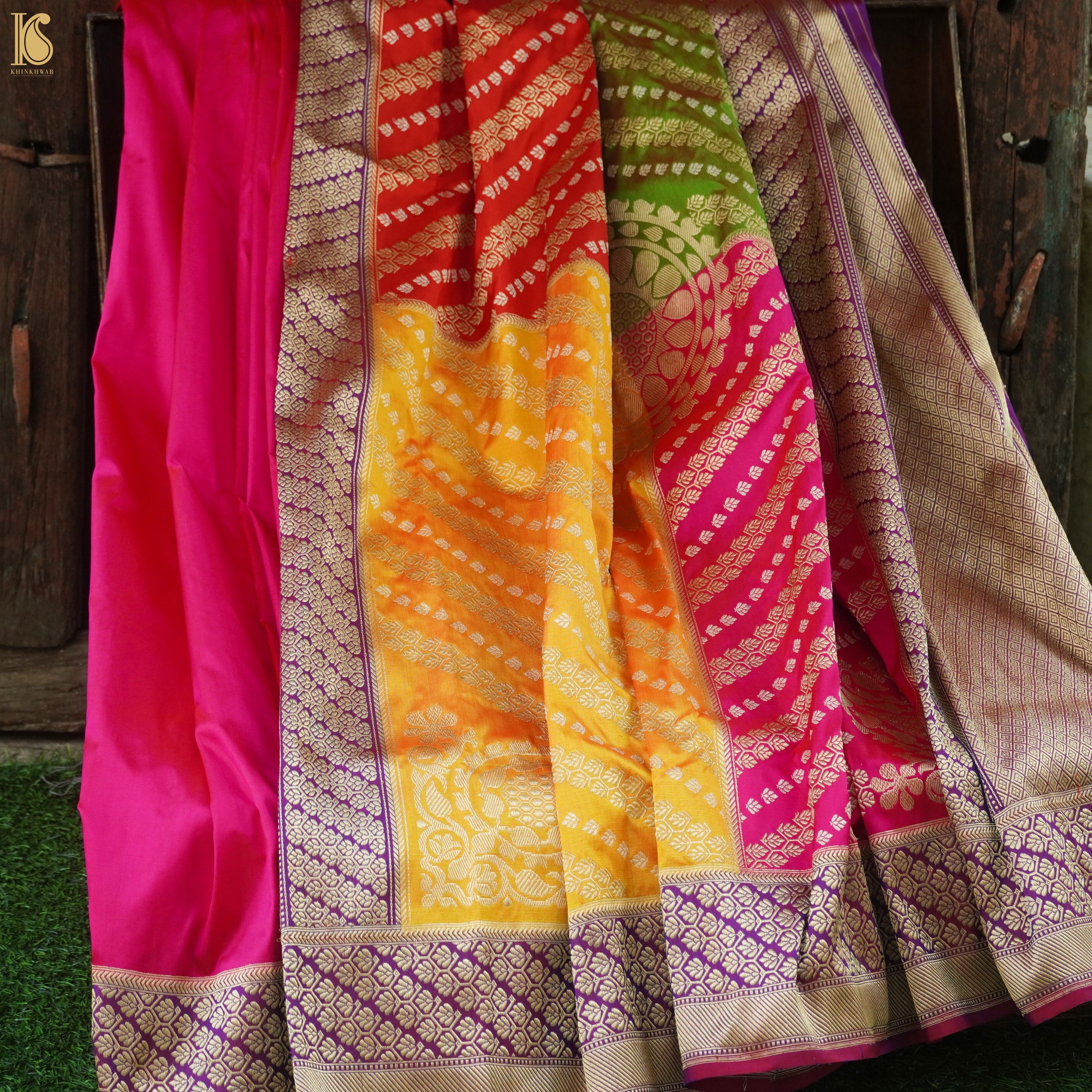 Pink Handwoven Pure Katan Silk Chauki Rangkat Banarasi Saree - Khinkhwab