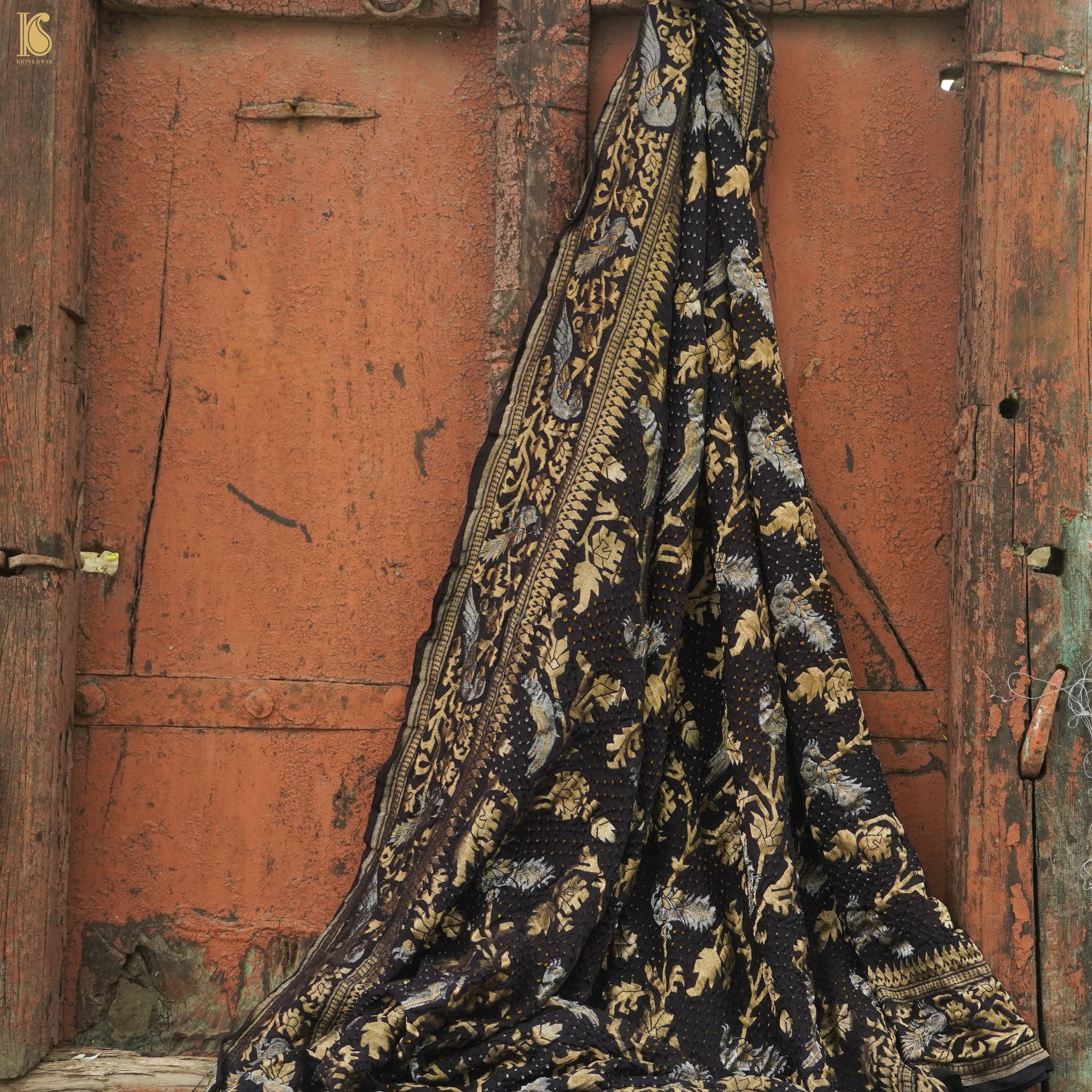 Pure Georgette Banarasi Hand Brush Birds Dupatta - Khinkhwab