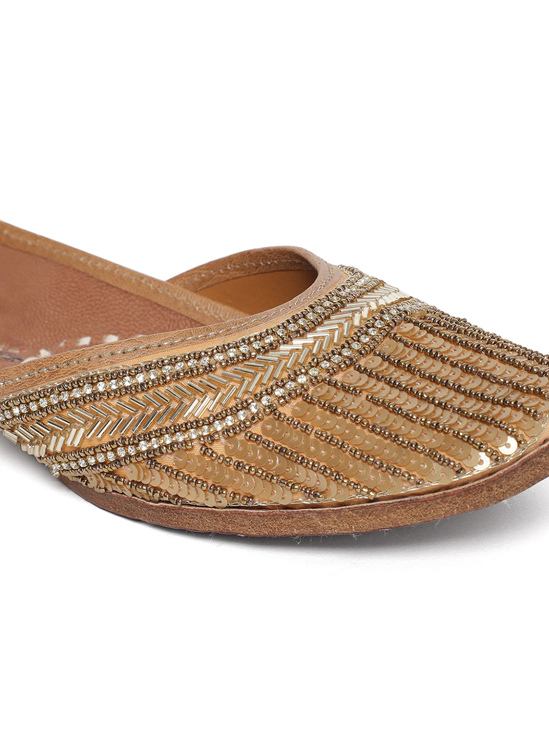 Handcrafted Gold Punjabi Jutti with Sequence Work - Khinkhwab