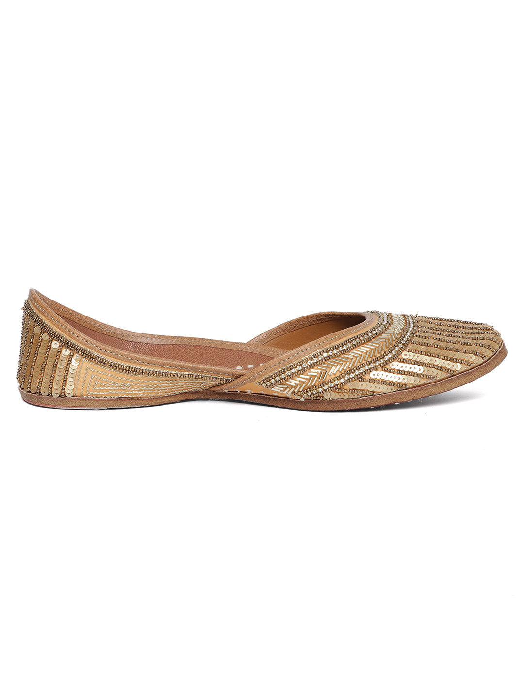 Handcrafted Gold Punjabi Jutti with Sequence Work - Khinkhwab