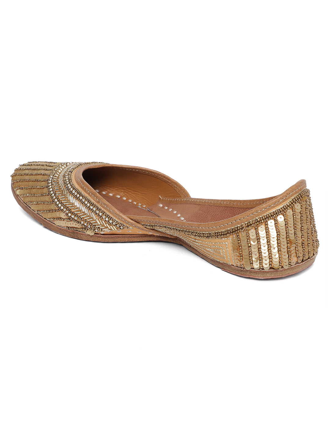 Handcrafted Gold Punjabi Jutti with Sequence Work - Khinkhwab