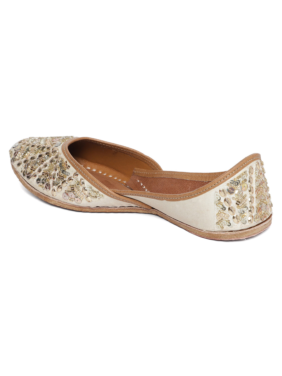 Handcrafted Beige Punjabi Jutti with Gold Embellishment - Khinkhwab