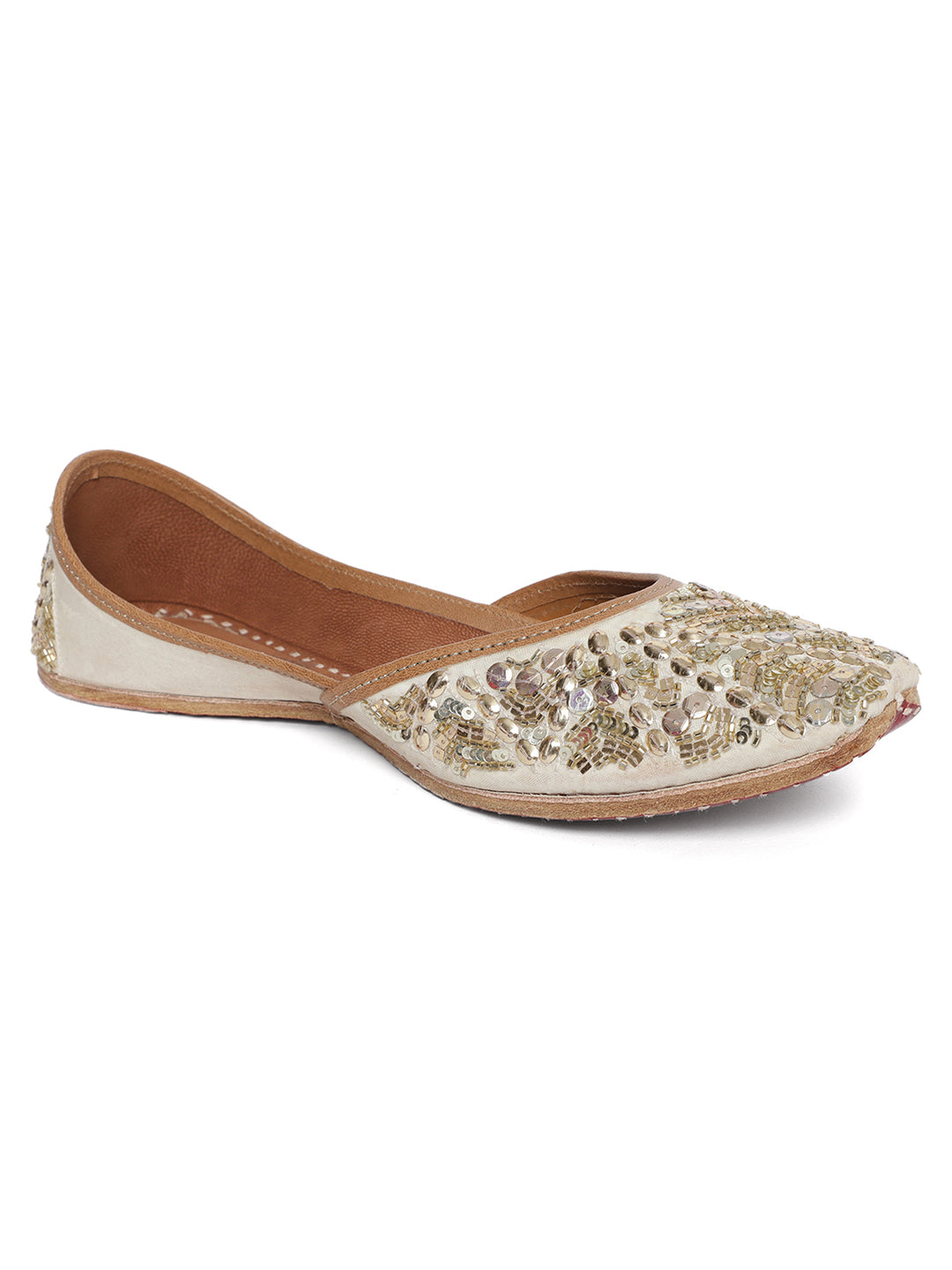 Handcrafted Beige Punjabi Jutti with Gold Embellishment - Khinkhwab
