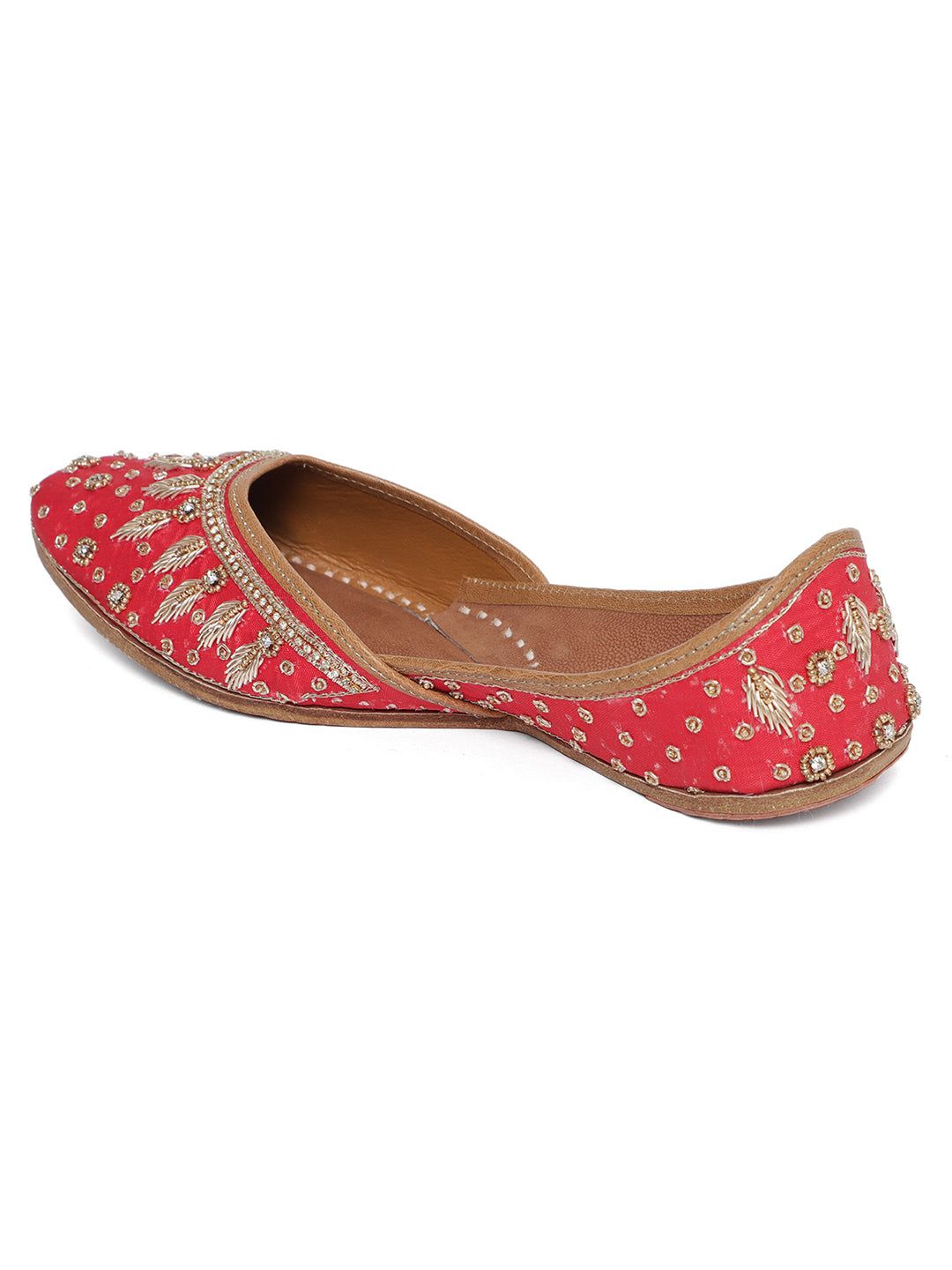 Handcrafted Red Punjabi Jutti with Gold Embellishment - Khinkhwab