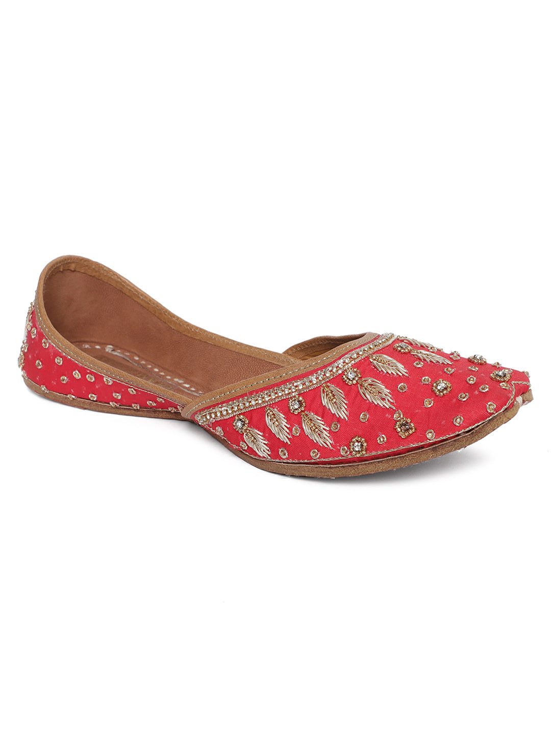 Handcrafted Red Punjabi Jutti with Gold Embellishment - Khinkhwab