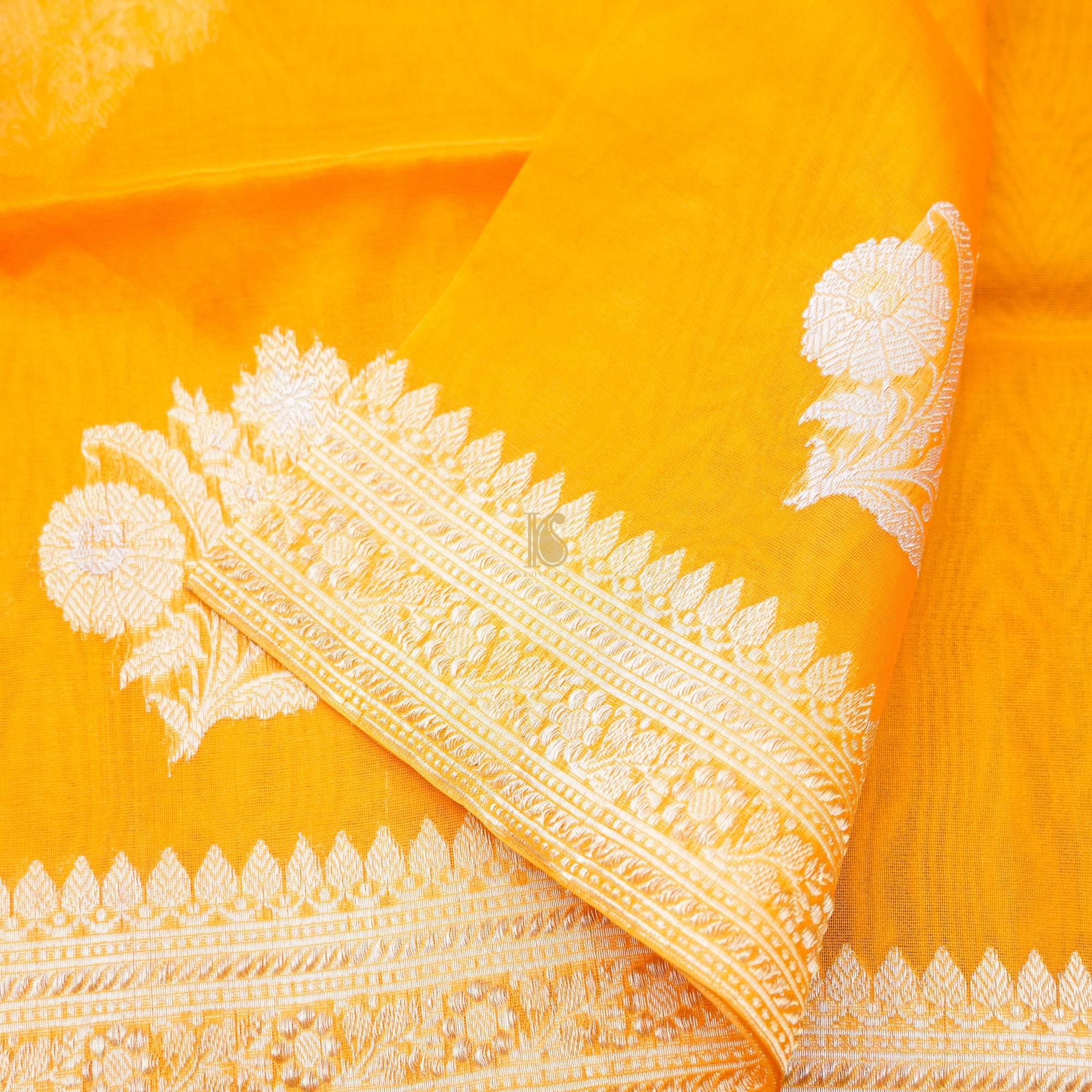 Handloom Pure Kora Silk Yellow Banarasi Kadwa Dupatta - Khinkhwab