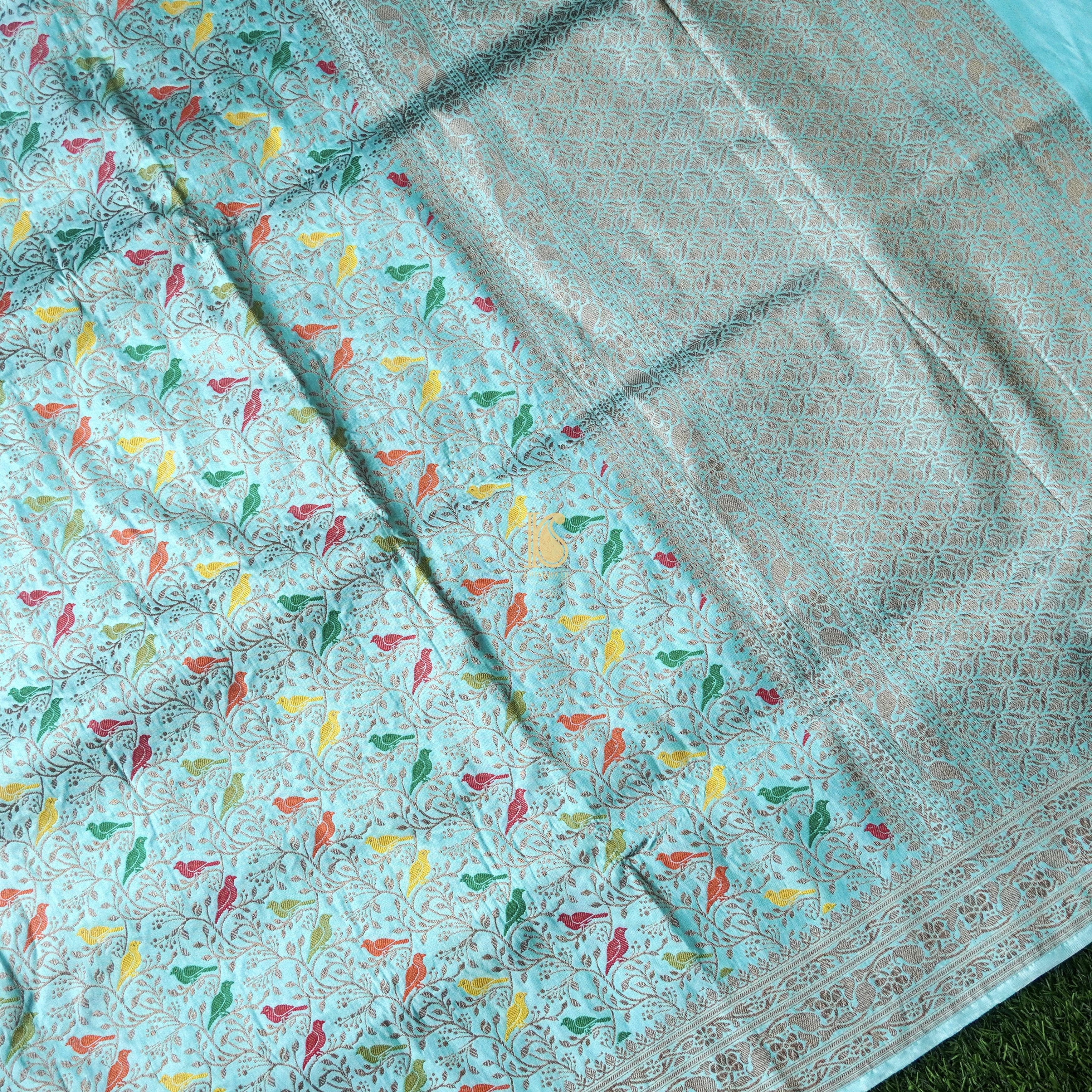 Handloom Pure Katan Silk Banarasi Meenakari Chidiya Saree - Colors - Khinkhwab