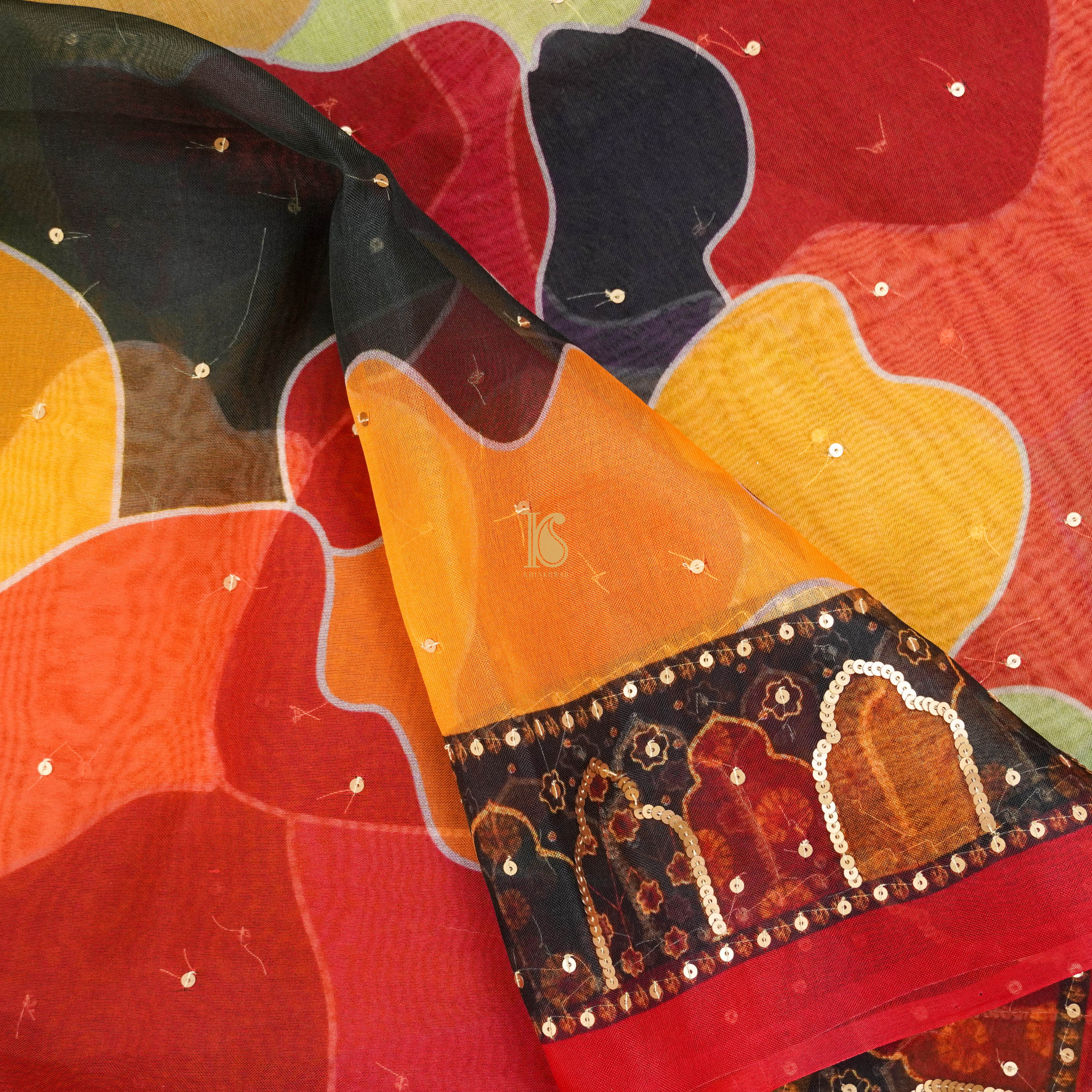 Organza Multicolor Printed Dupatta with Embroidery - Khinkhwab