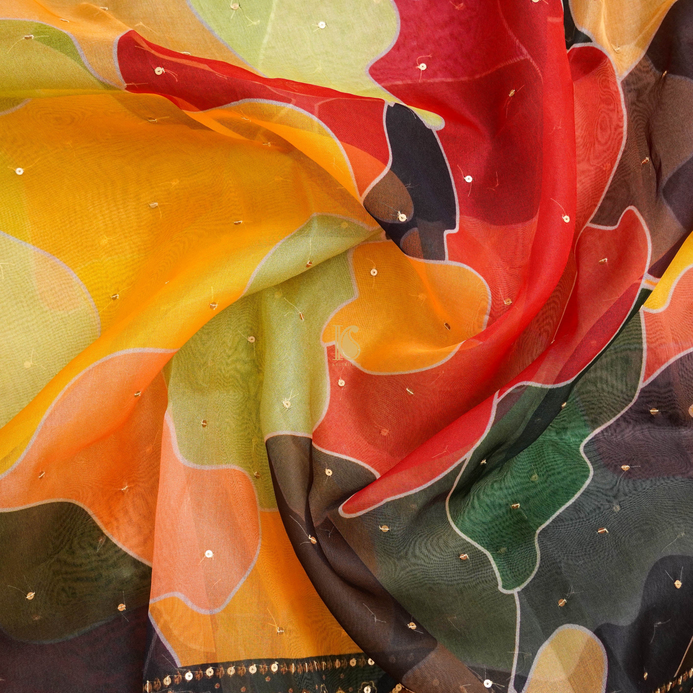 Organza Multicolor Printed Dupatta with Embroidery - Khinkhwab