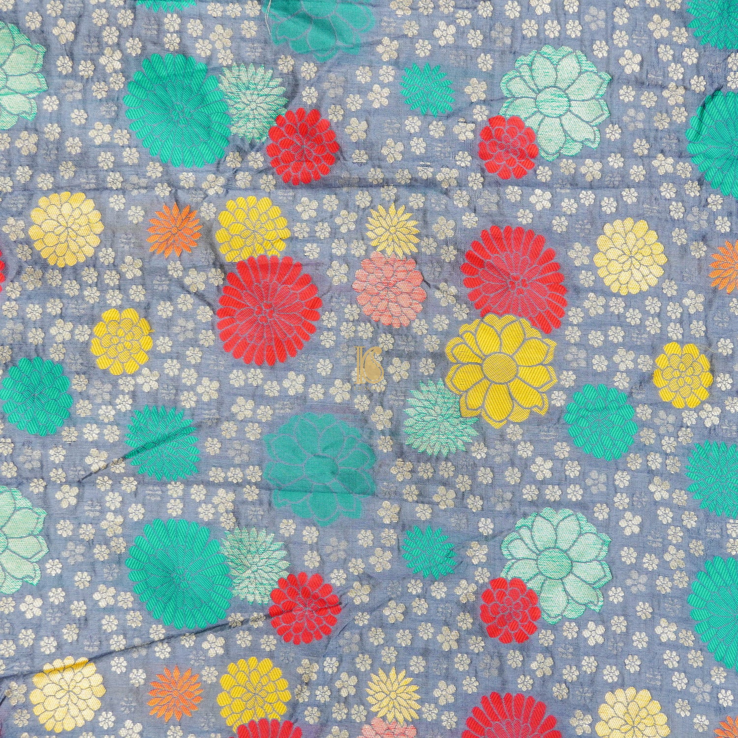 Grey Banarasi Semi Silk Fabric - Khinkhwab