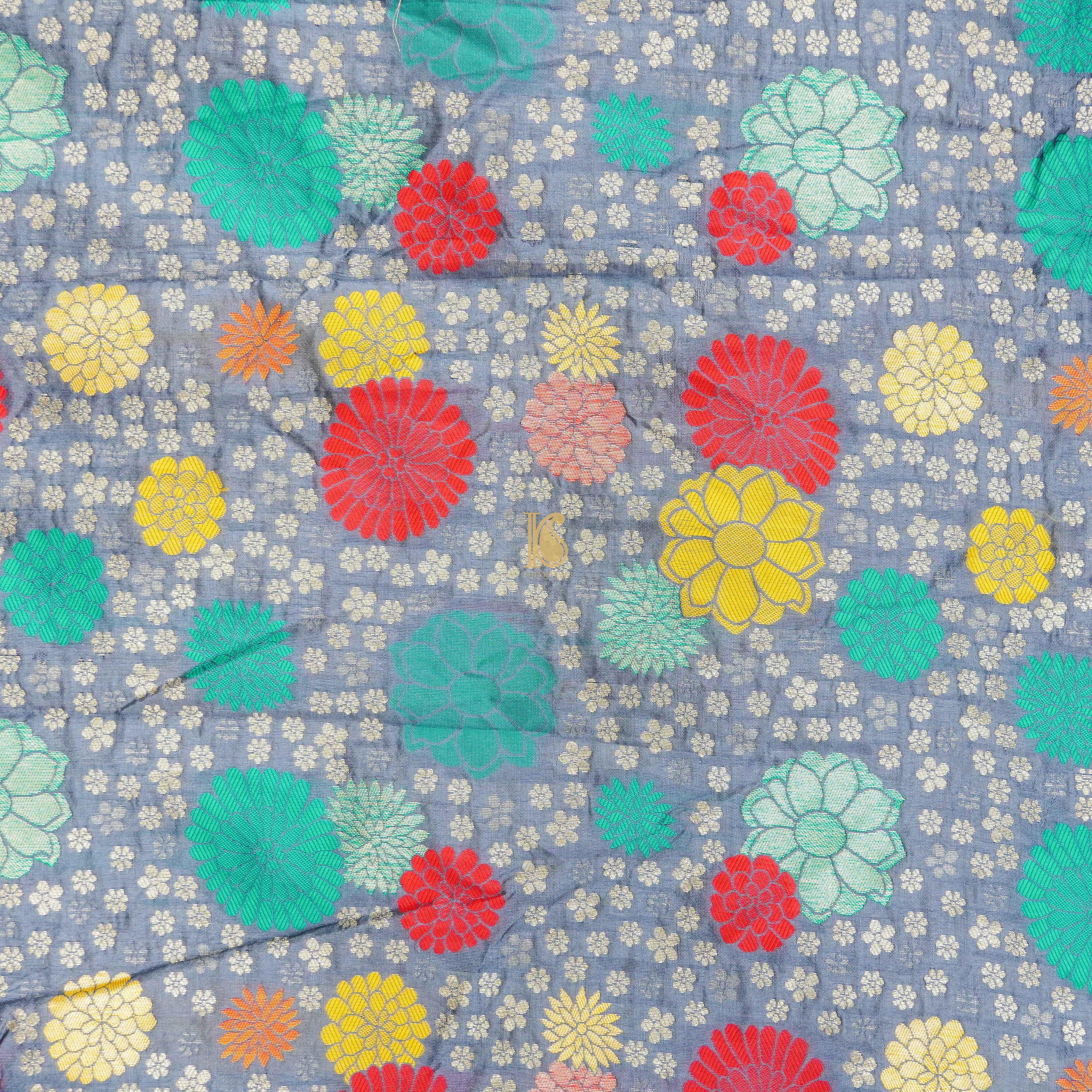 Grey Banarasi Semi Silk Fabric - Khinkhwab
