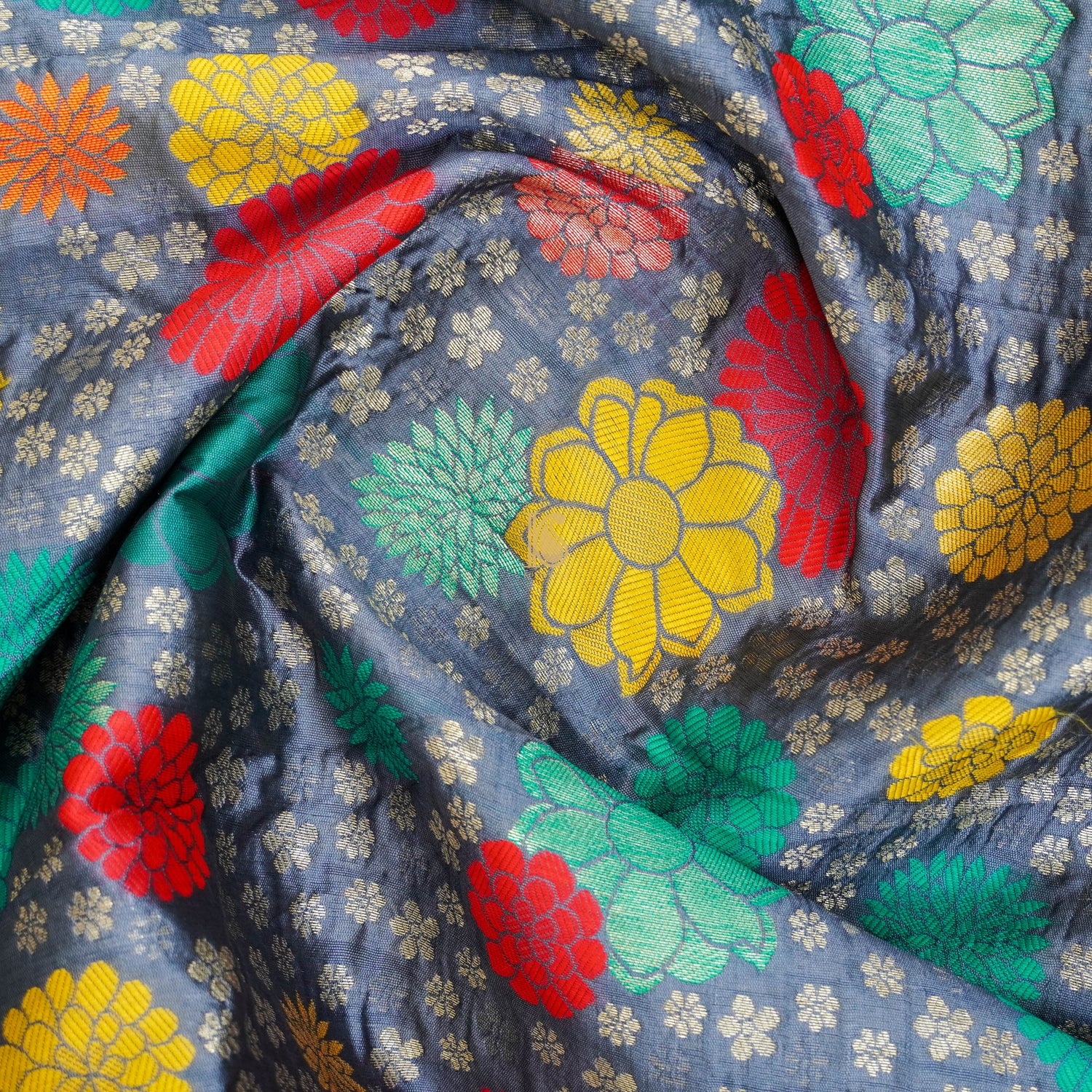 Grey Banarasi Semi Silk Fabric - Khinkhwab