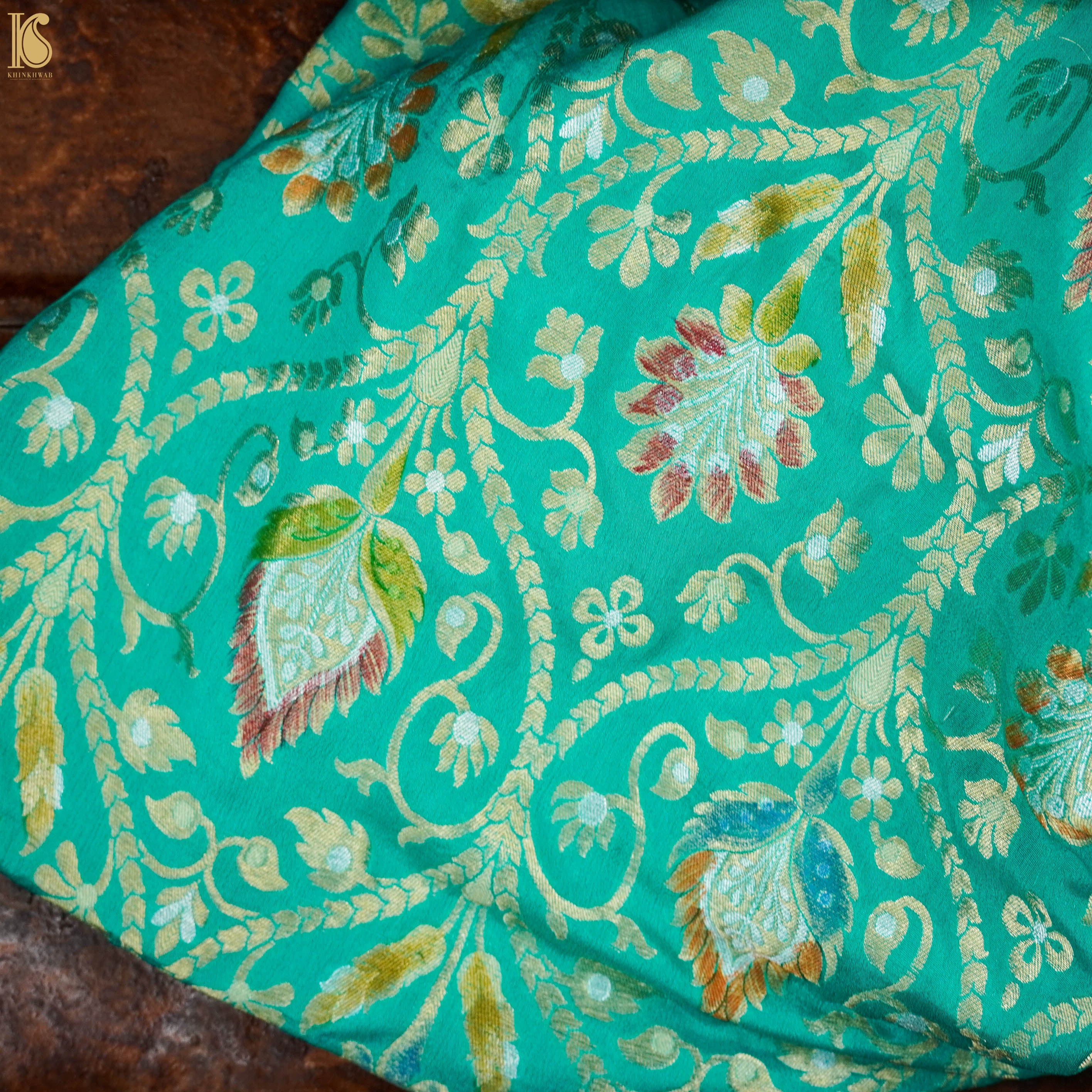Green Pure Georgette Handloom Banarasi Fabric - Khinkhwab