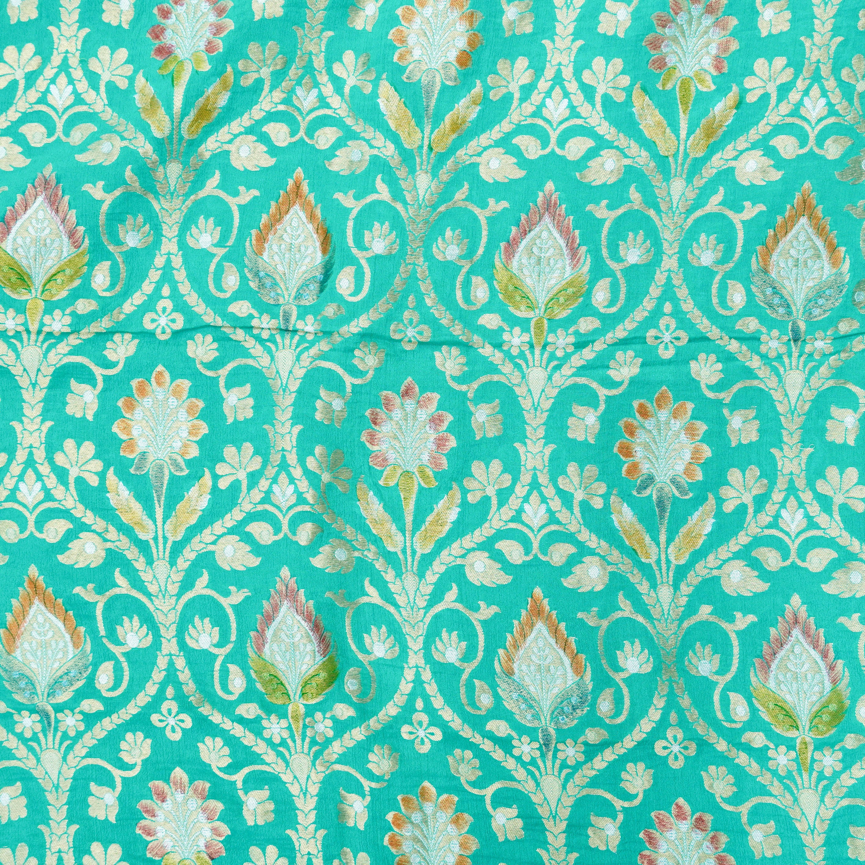 Green Pure Georgette Handloom Banarasi Fabric - Khinkhwab