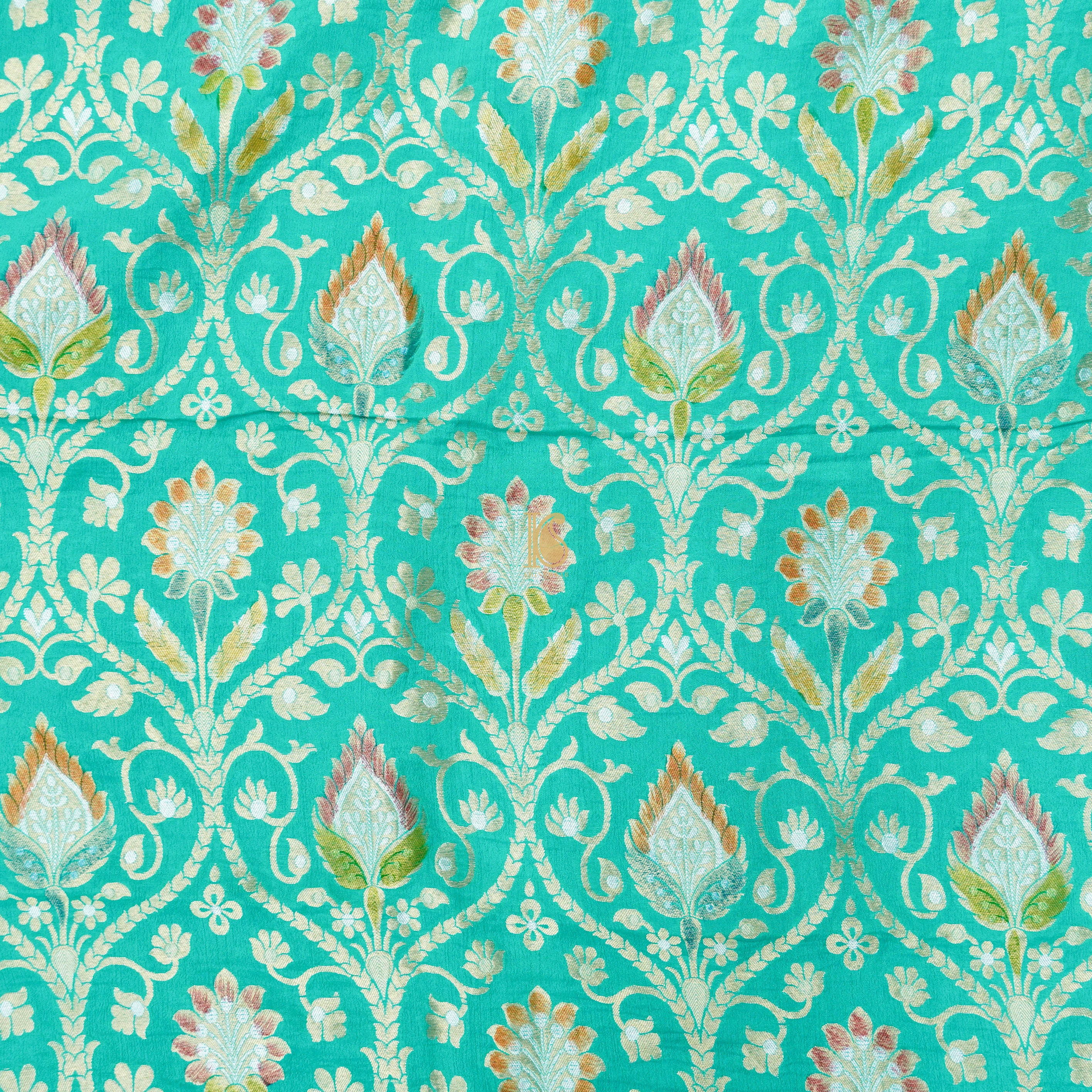 Green Pure Georgette Handloom Banarasi Fabric - Khinkhwab