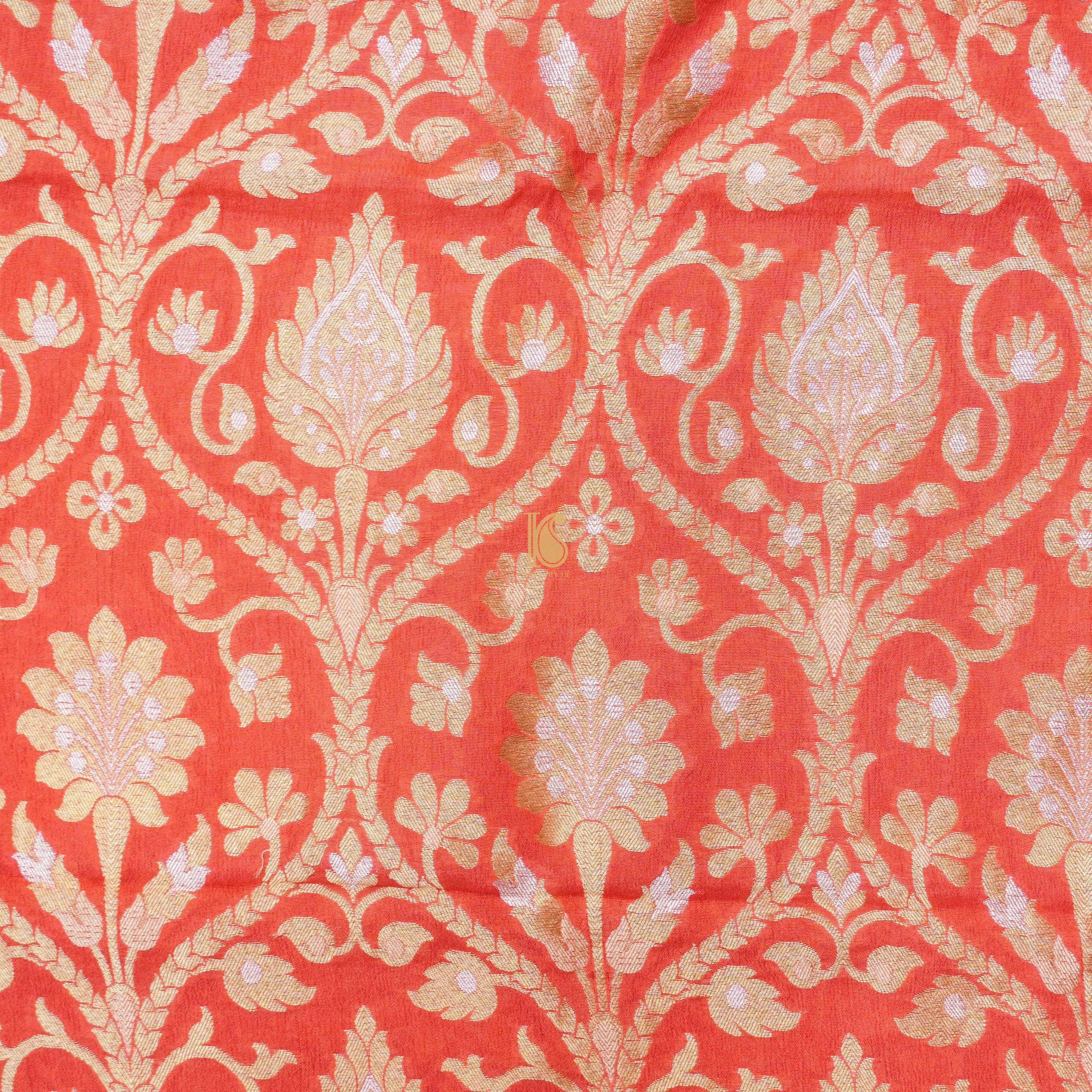 Orange Pure Georgette Handloom Banarasi Fabric - Khinkhwab