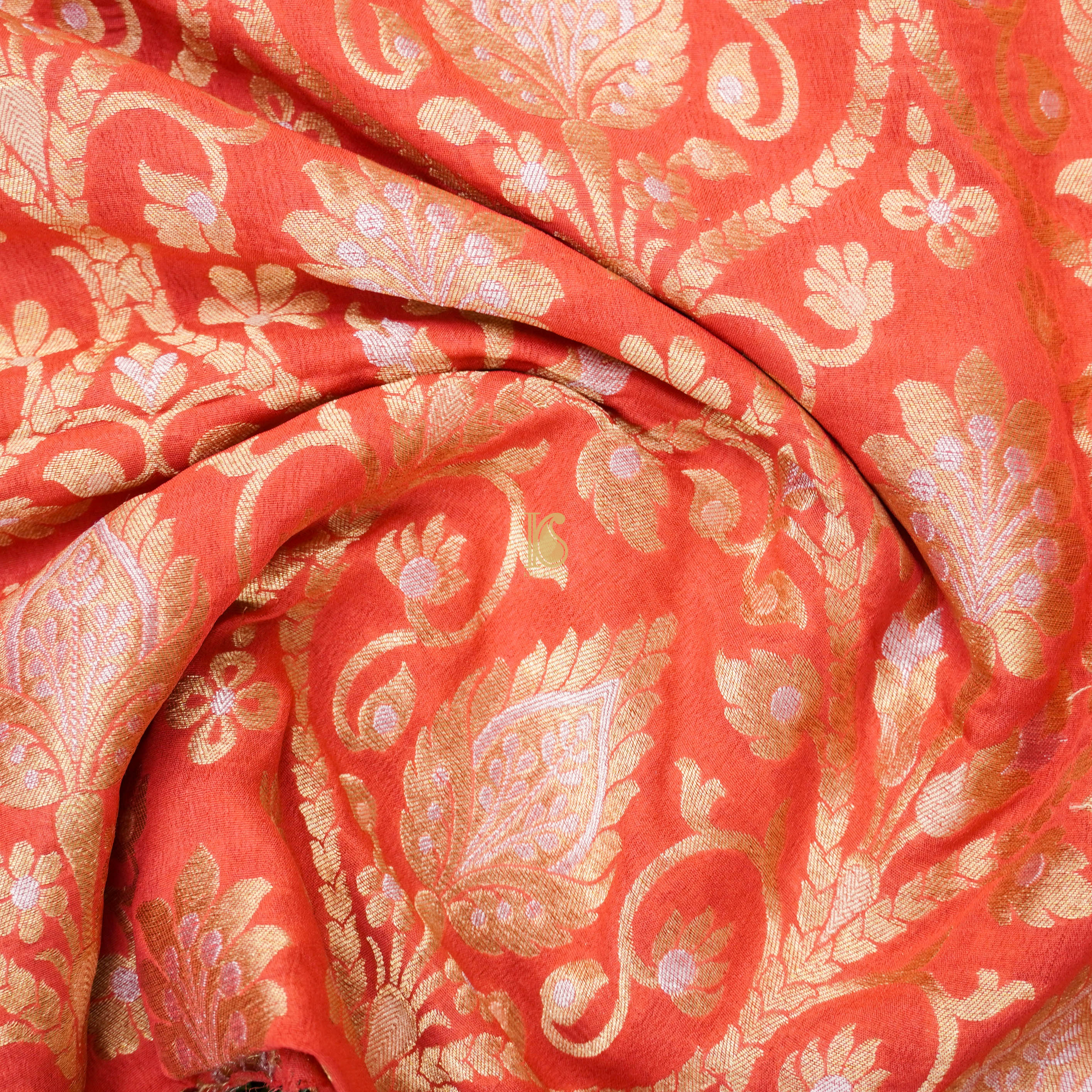 Orange Pure Georgette Handloom Banarasi Fabric - Khinkhwab
