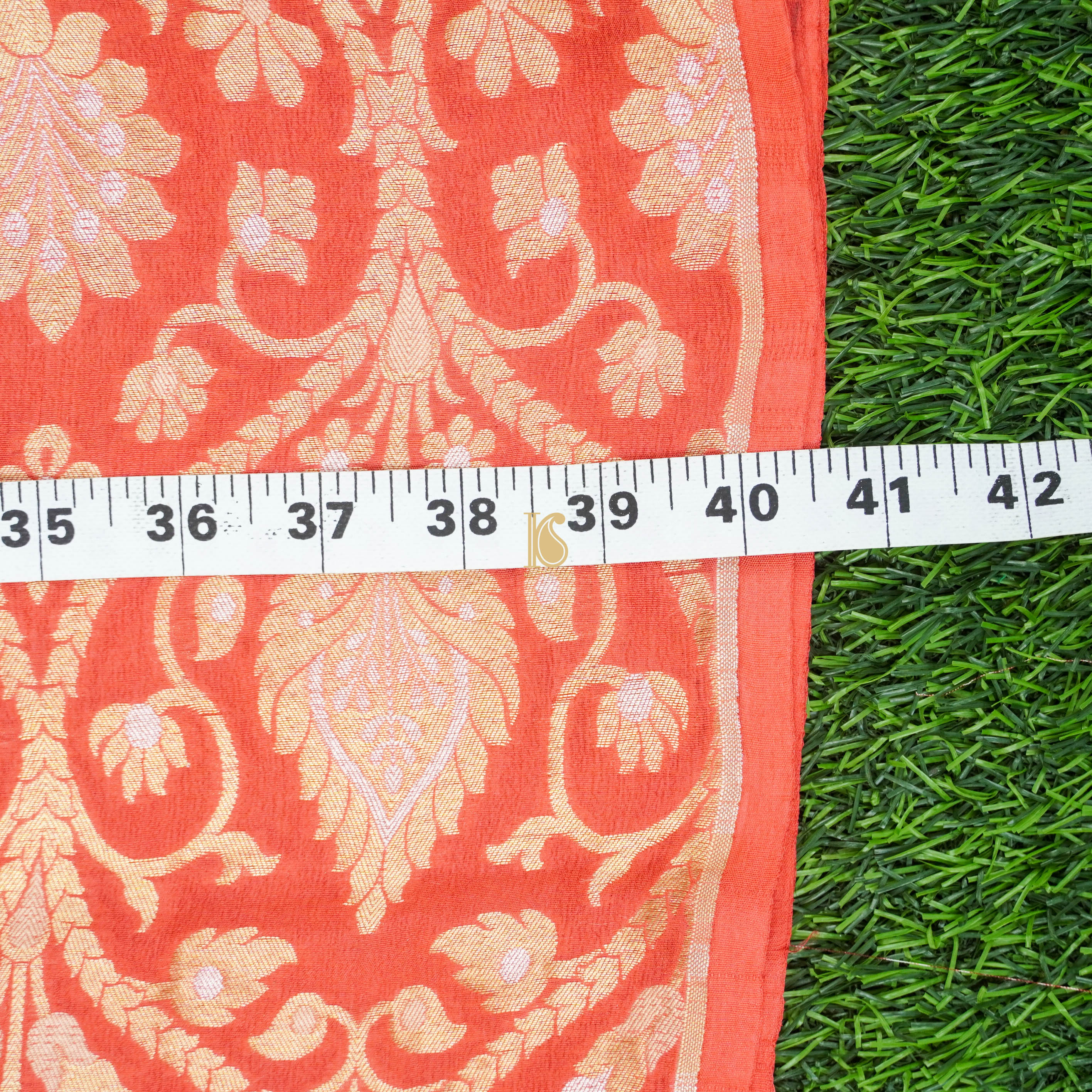 Orange Pure Georgette Handloom Banarasi Fabric - Khinkhwab