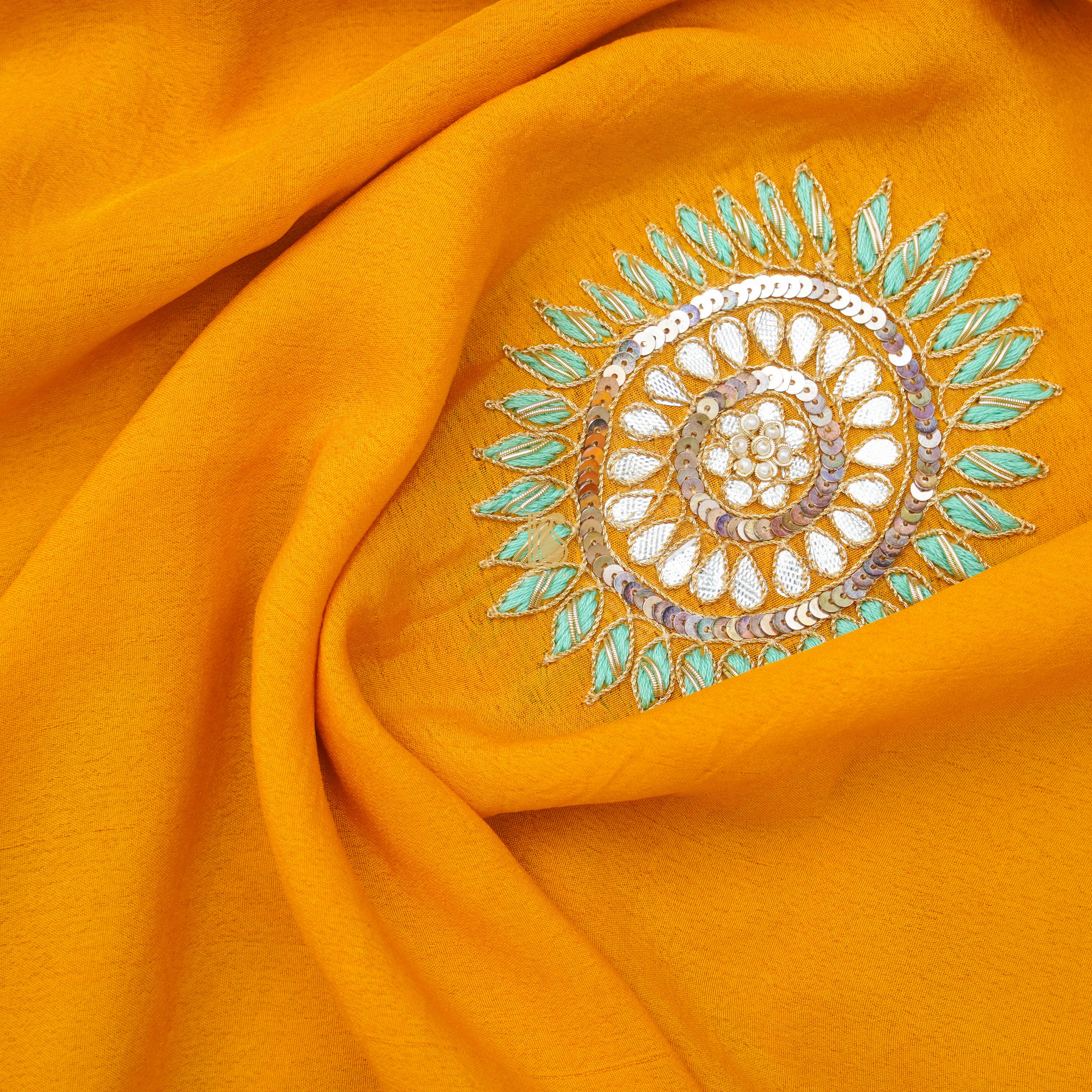 Yellow Pure Georgette Banarasi Scalloped Dupatta with Gotta Patti - Khinkhwab
