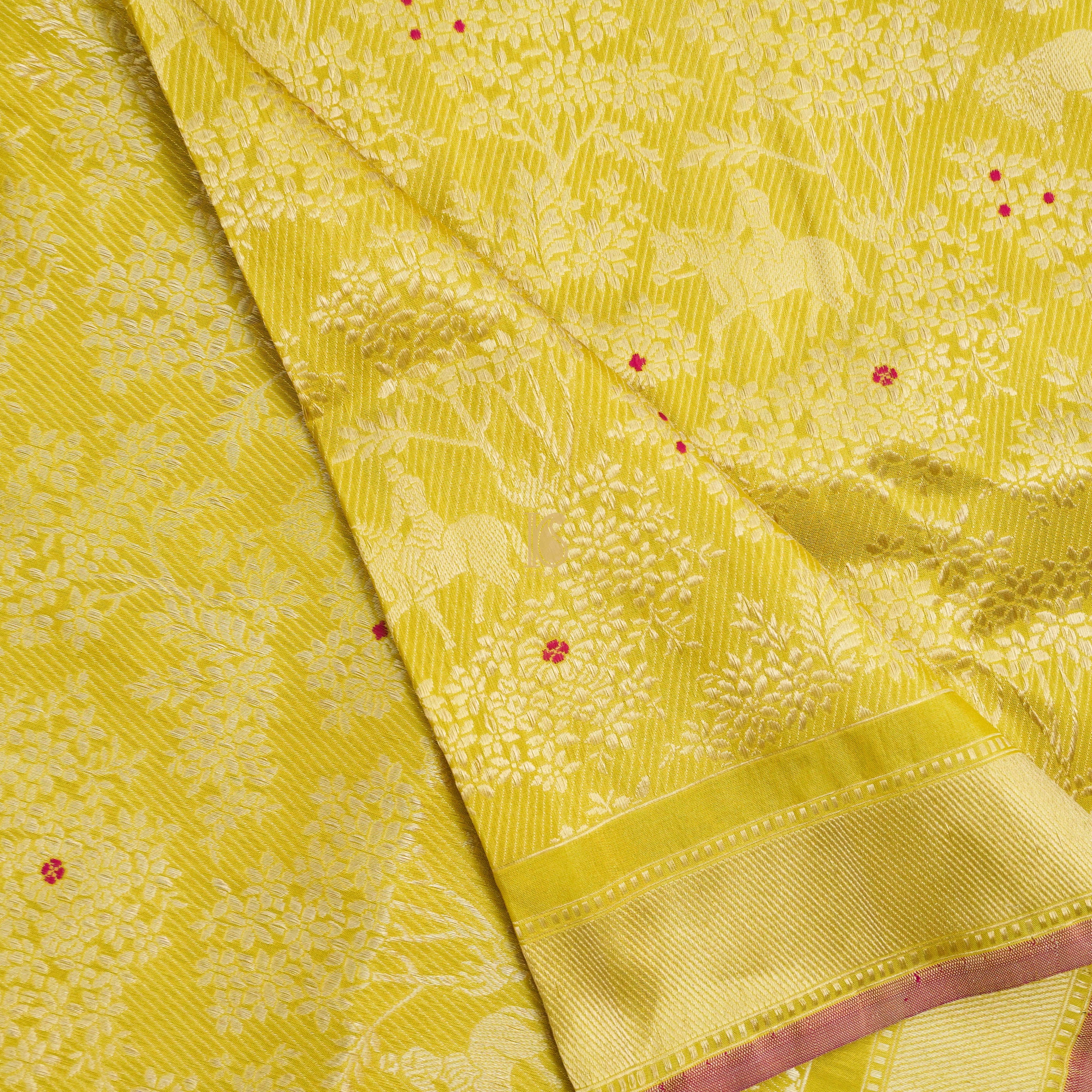Handloom Banarasi Katan Silk Yellow Shikargah Saree - Khinkhwab