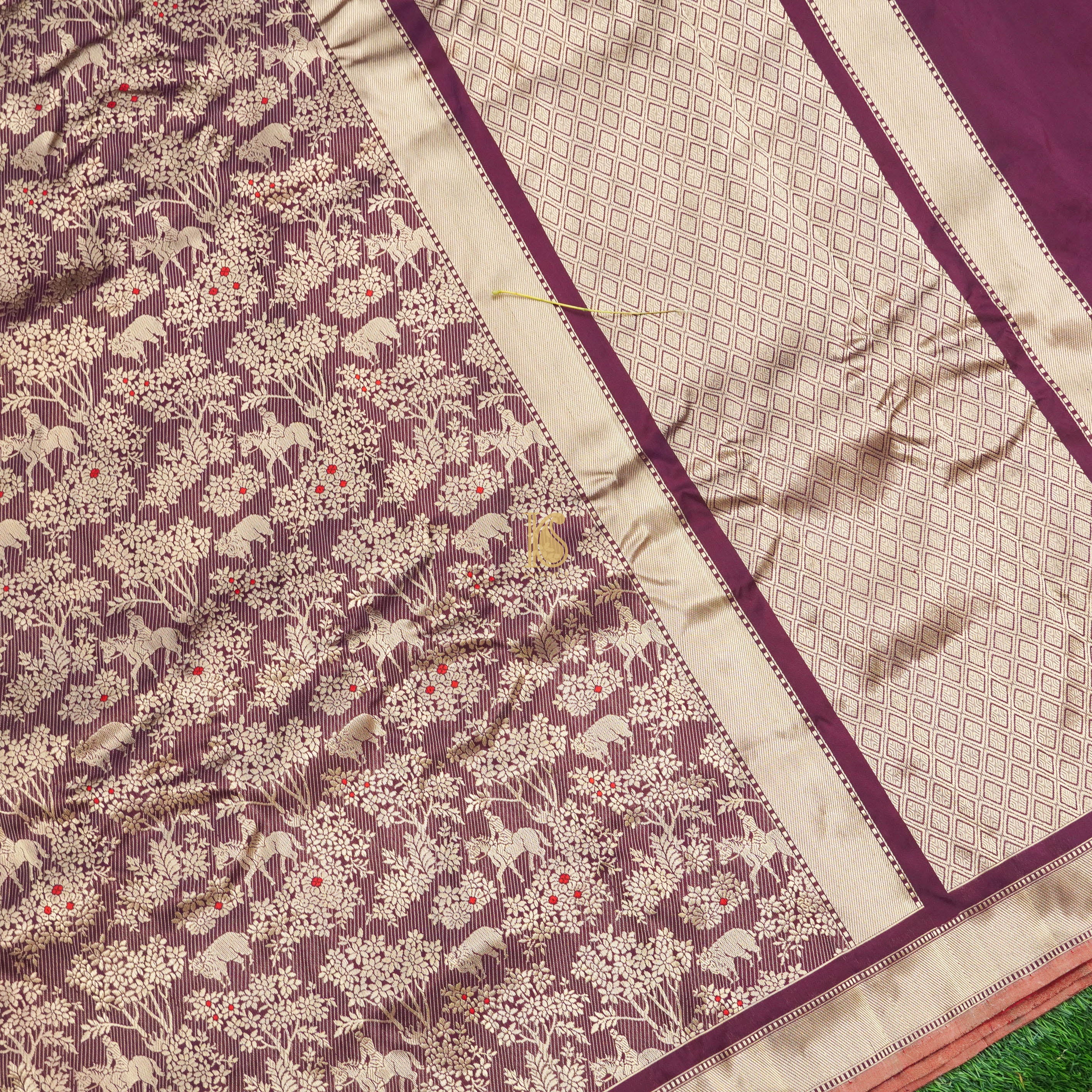 Handloom Banarasi Katan Silk Purple Shikargah Saree - Khinkhwab