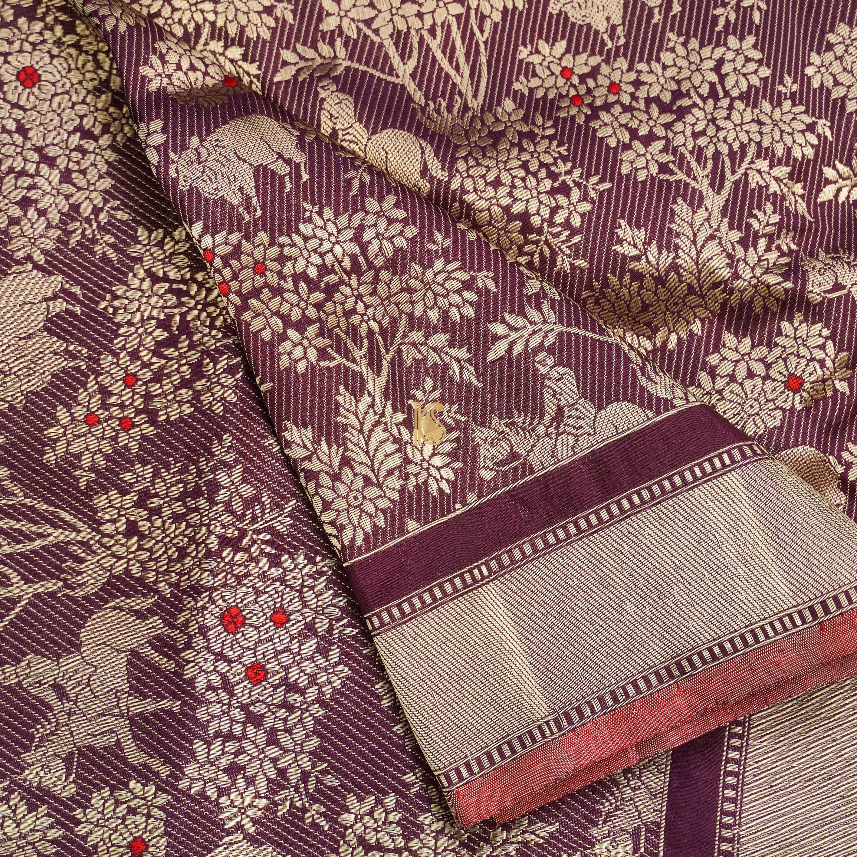 Handloom Banarasi Katan Silk Purple Shikargah Saree - Khinkhwab