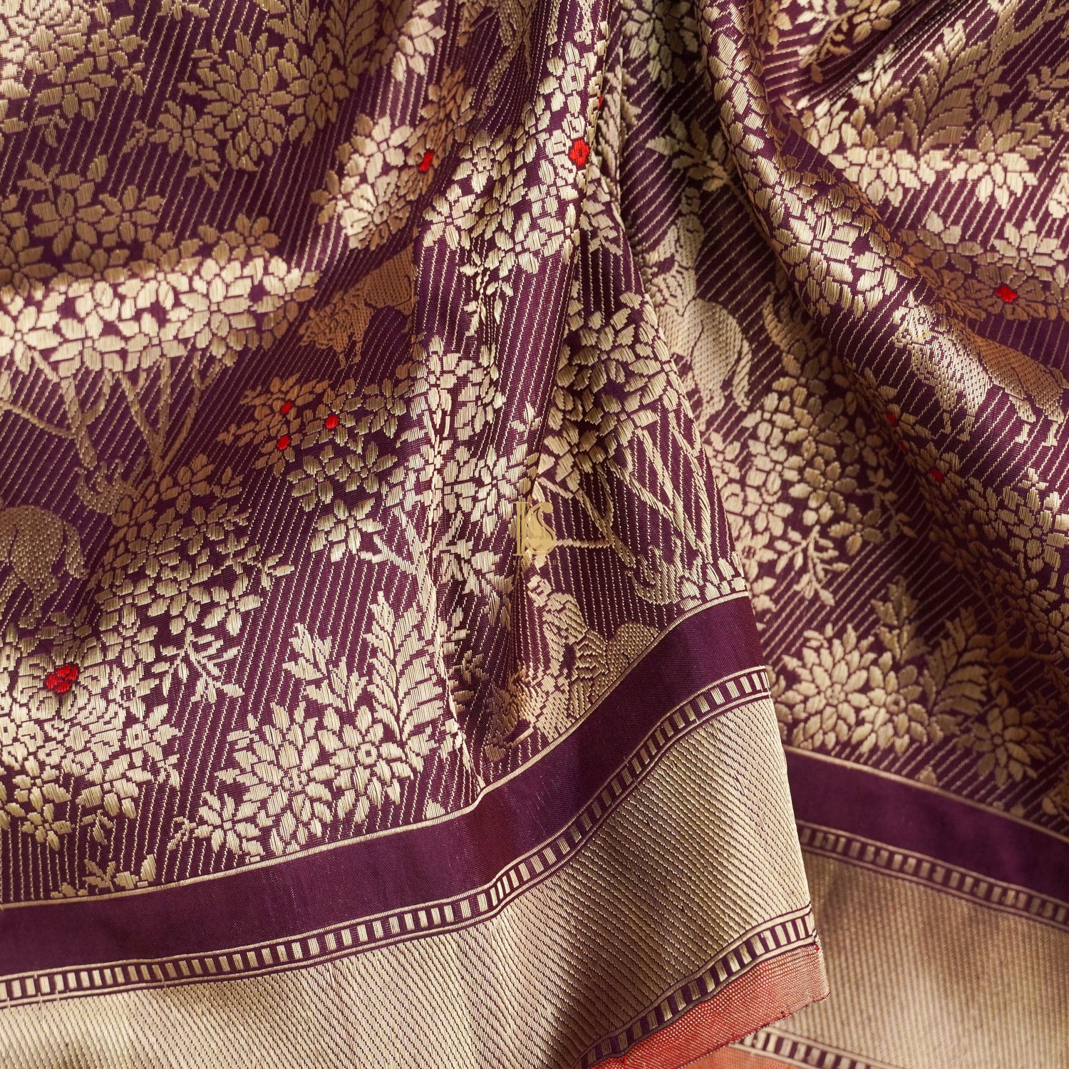 Handloom Banarasi Katan Silk Purple Shikargah Saree - Khinkhwab