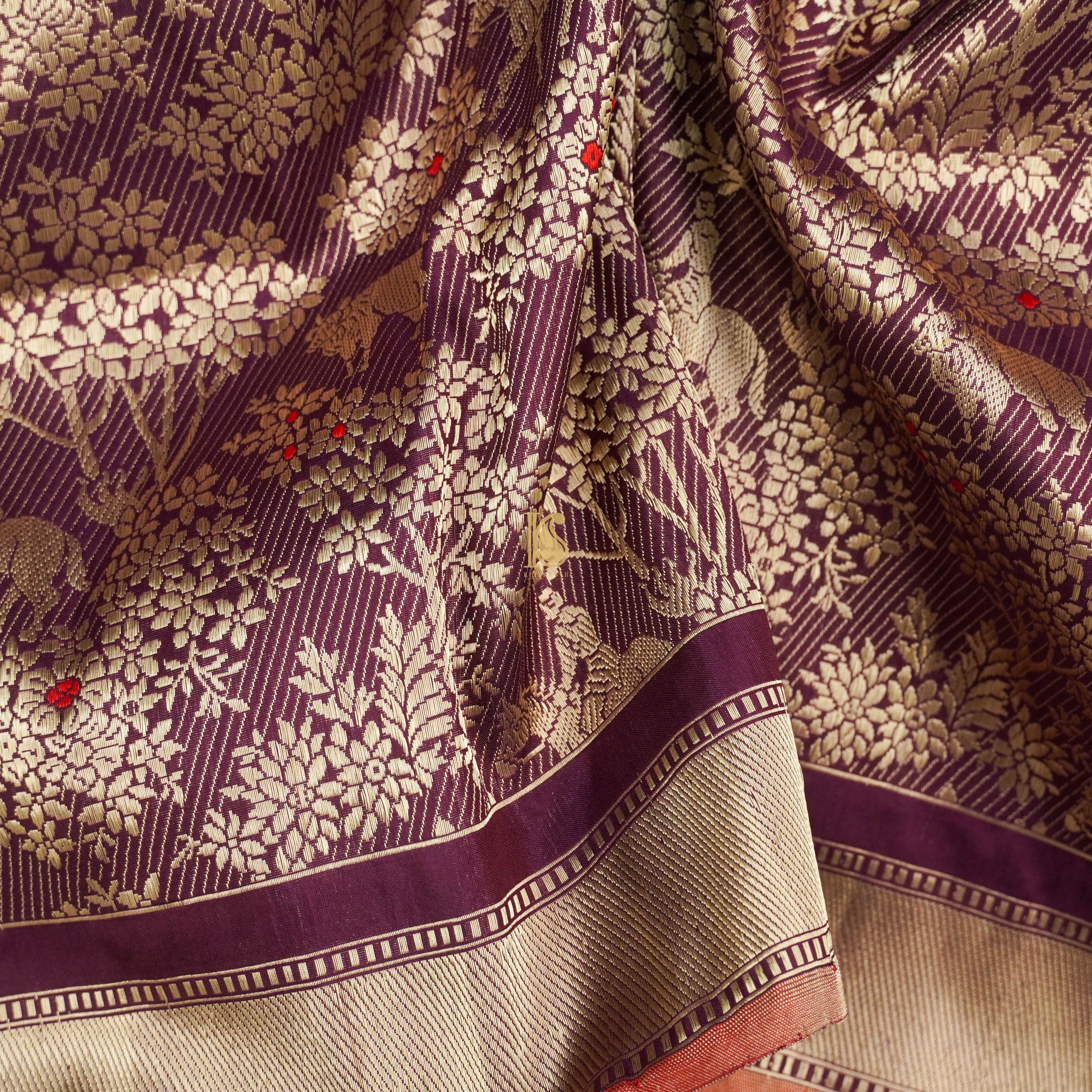 Handloom Banarasi Katan Silk Purple Shikargah Saree - Khinkhwab