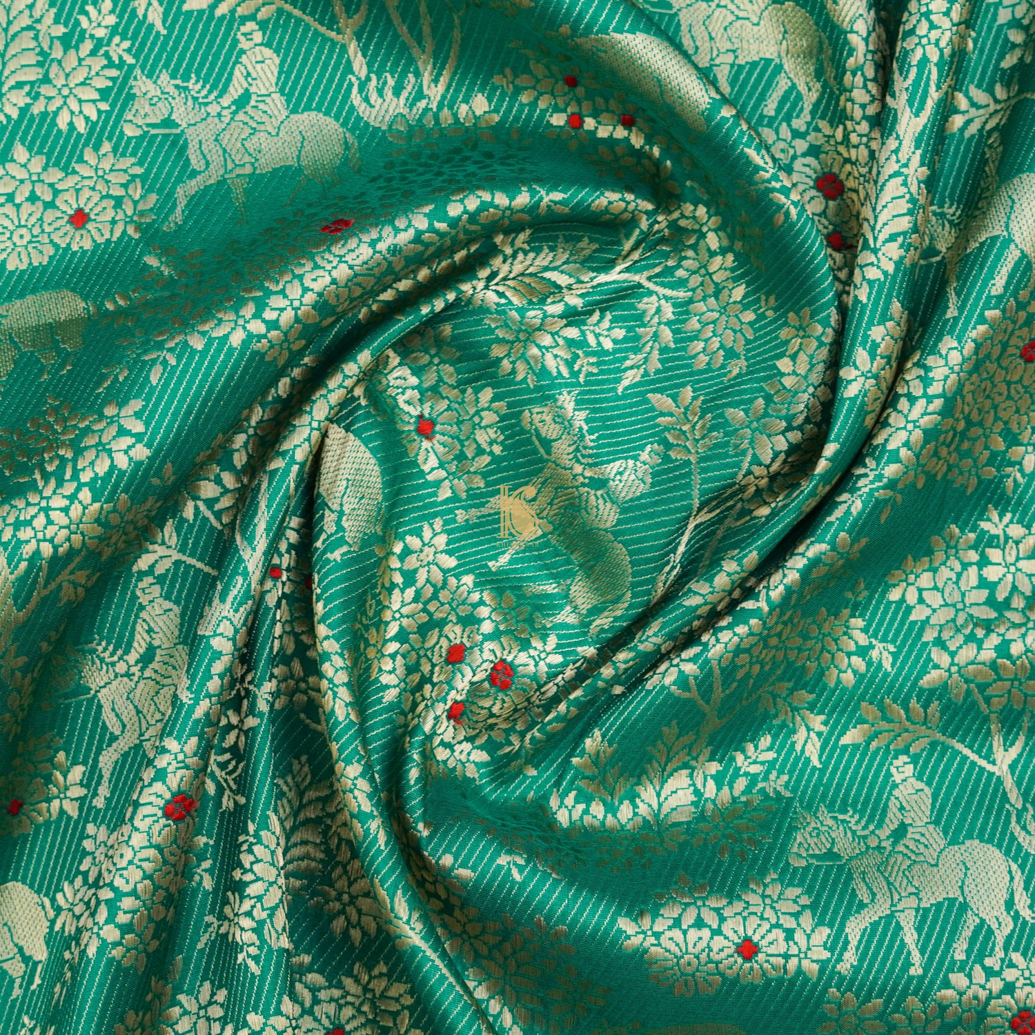 Handloom Banarasi Katan Silk Green Shikargah Saree - Khinkhwab