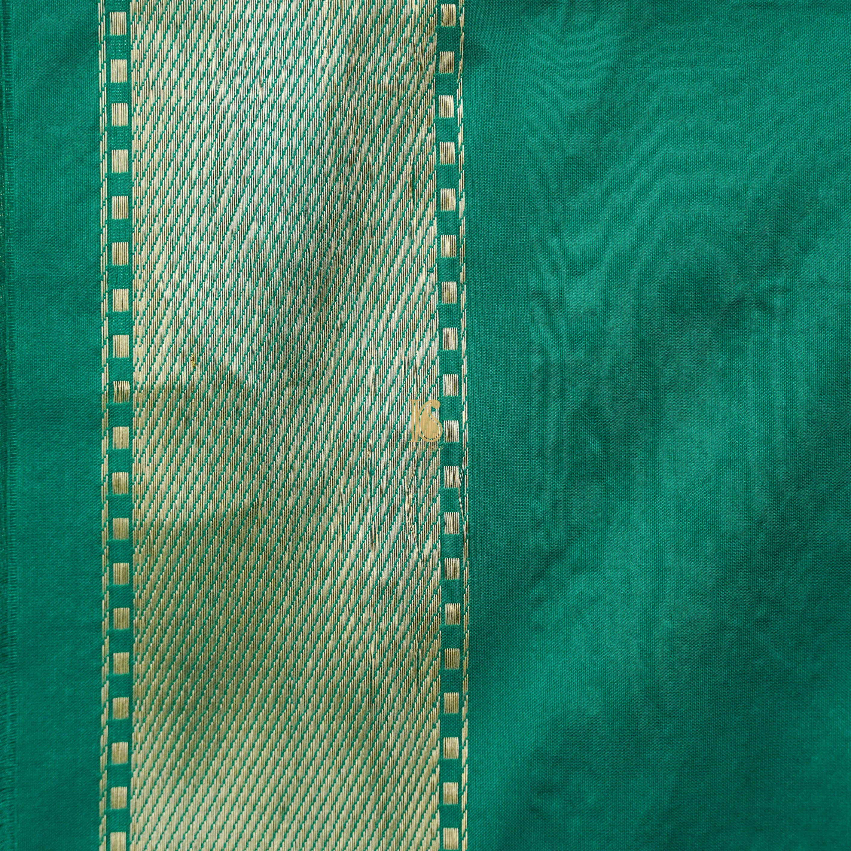 Handloom Banarasi Katan Silk Green Shikargah Saree - Khinkhwab