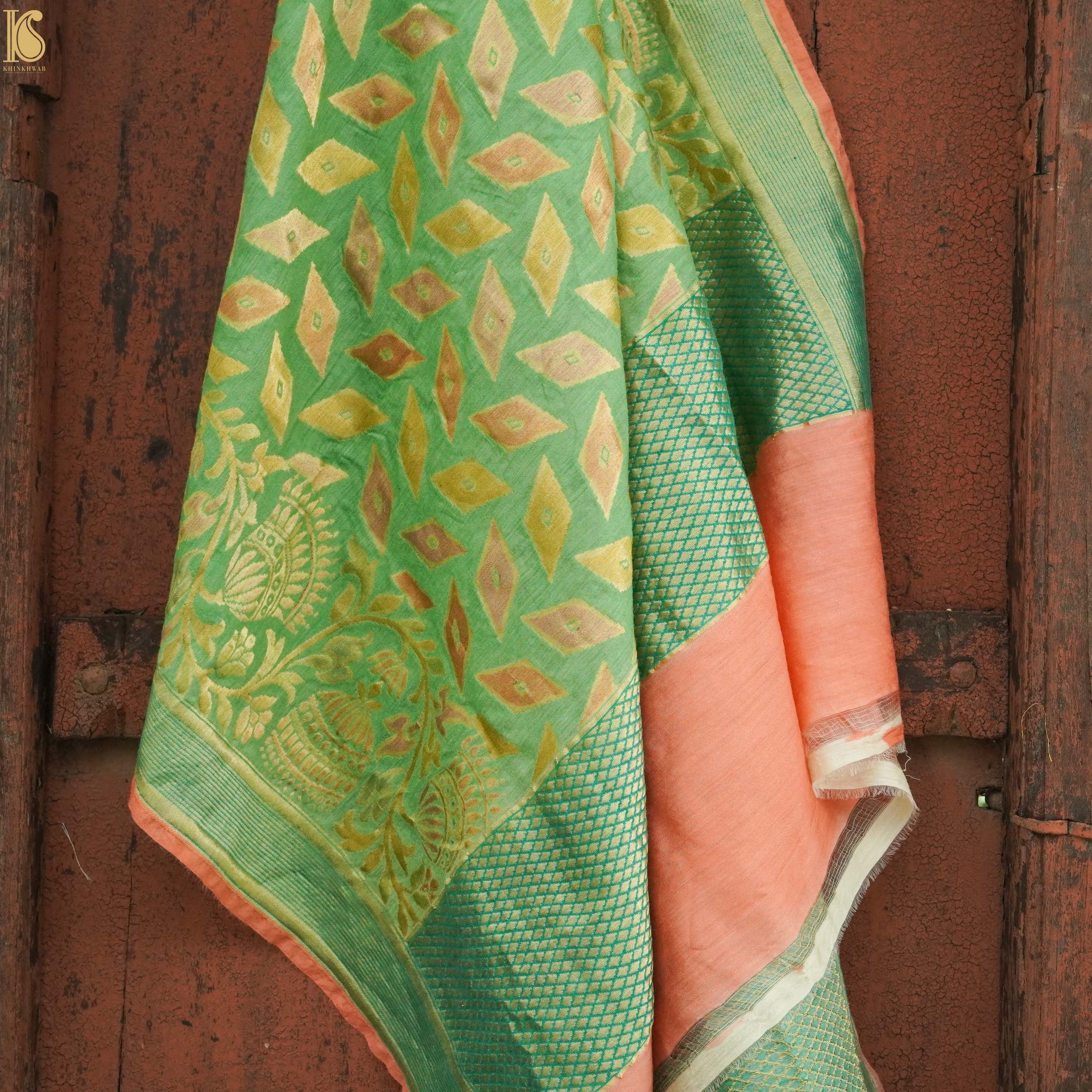 Green Pure Moonga Silk Handloom Banarasi Dupatta - Khinkhwab