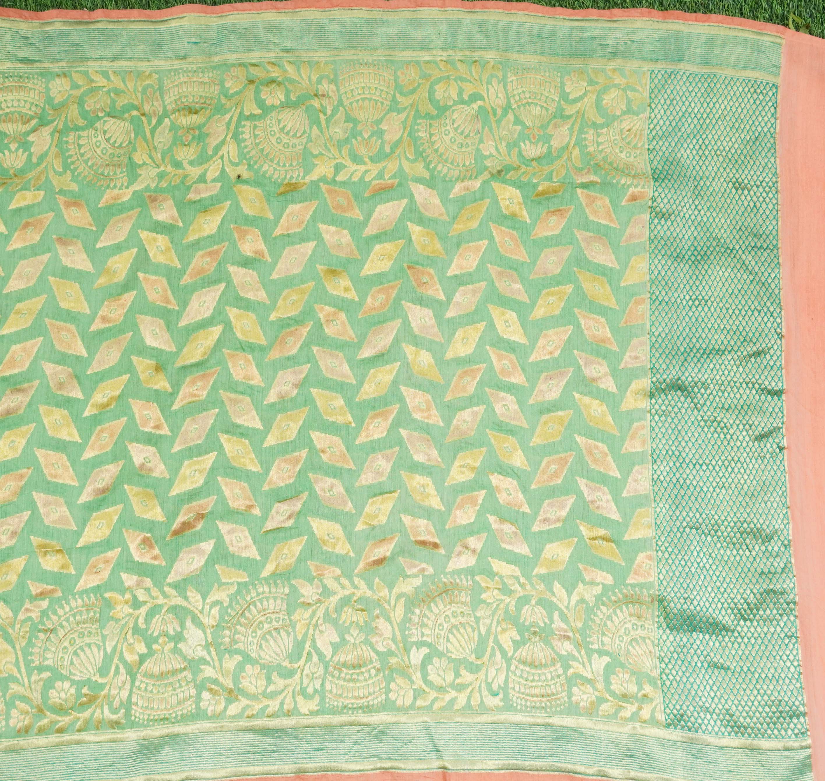 Green Pure Moonga Silk Handloom Banarasi Dupatta - Khinkhwab