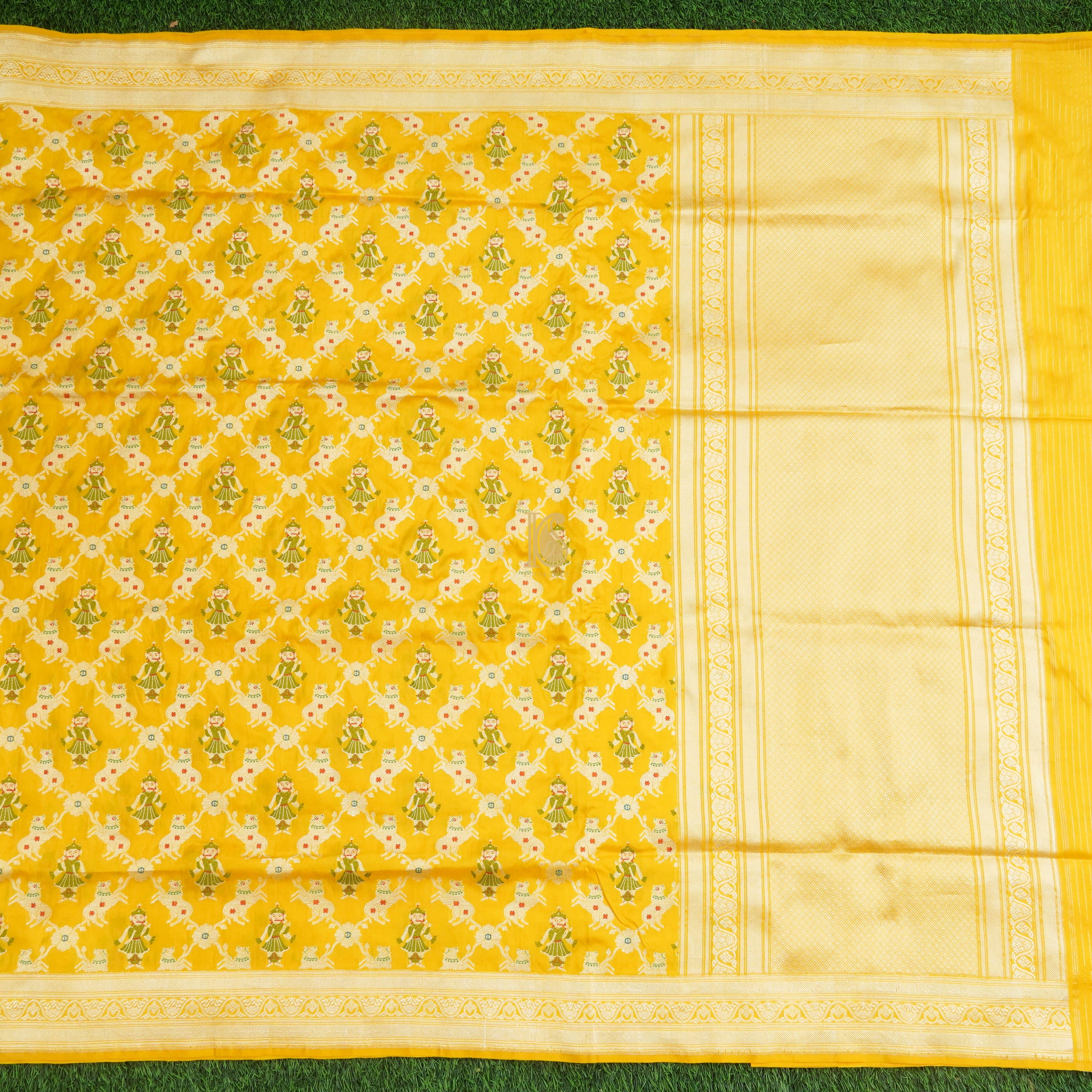 Yellow Handloom Banarasi Katan Silk Nandi Jaal Saree - Preorder - Khinkhwab