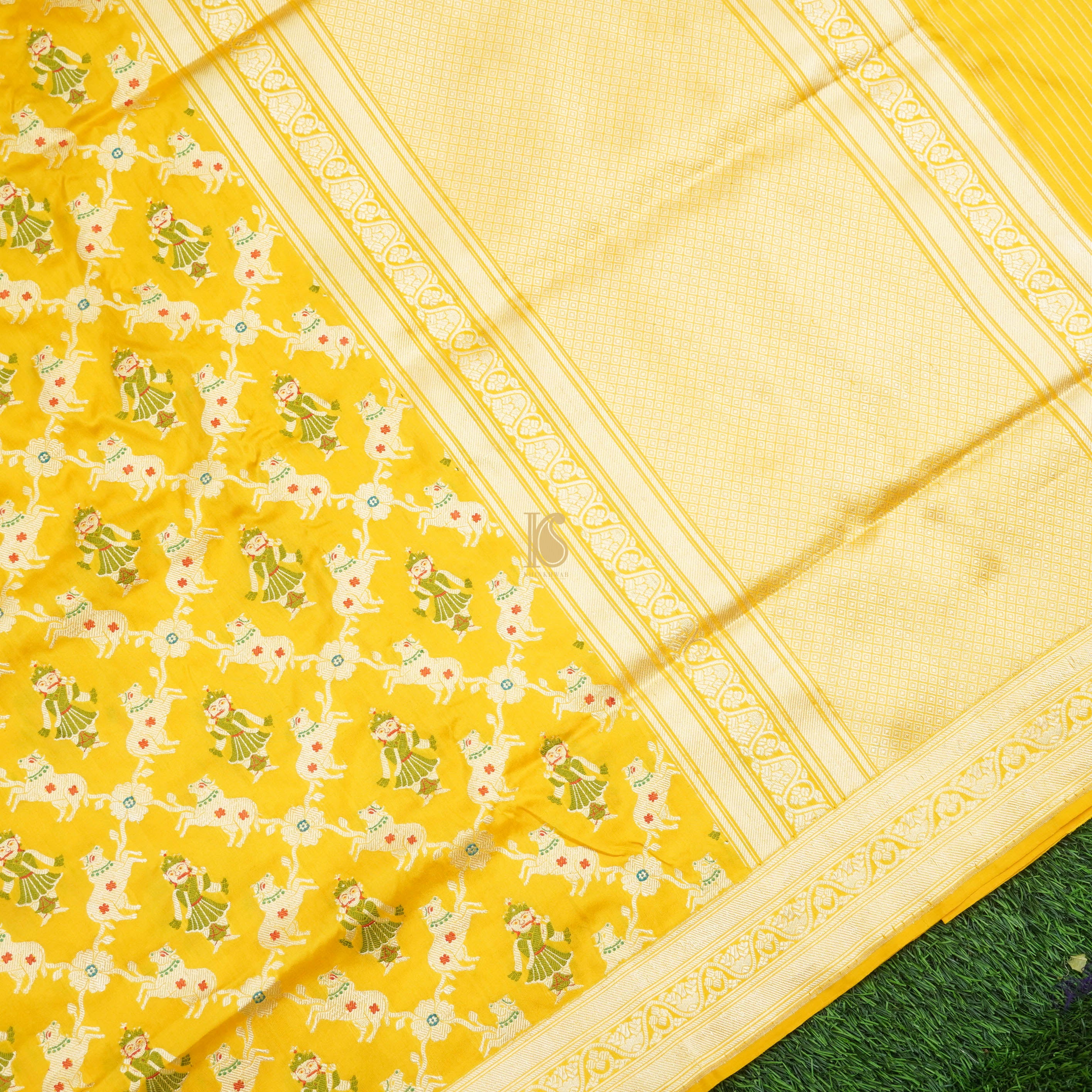 Yellow Handloom Banarasi Katan Silk Nandi Jaal Saree - Preorder - Khinkhwab