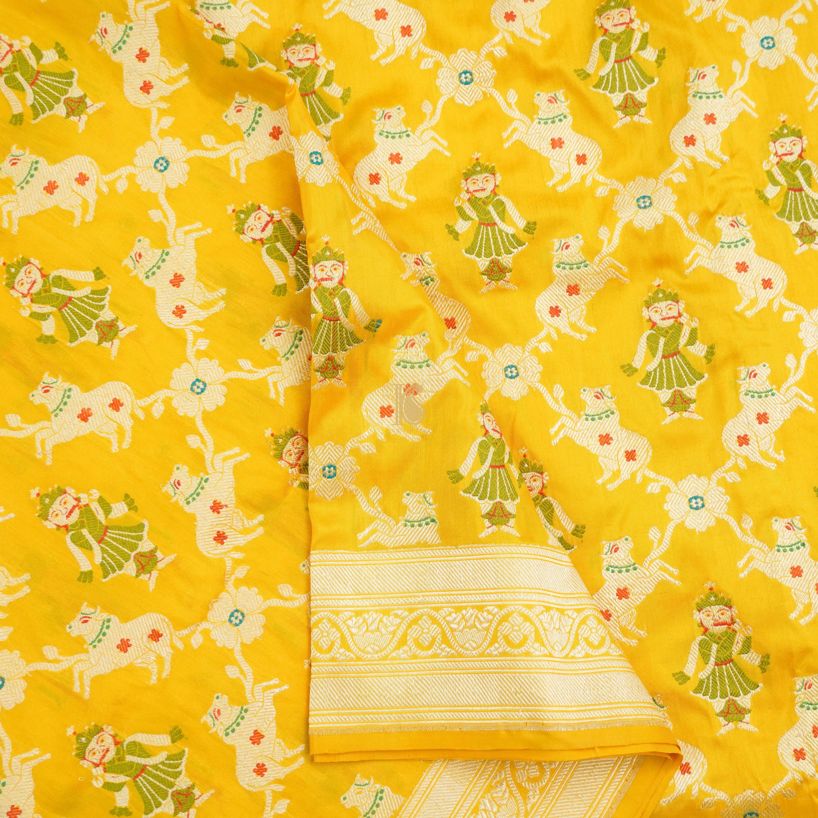 Yellow Handloom Banarasi Katan Silk Nandi Jaal Saree - Preorder - Khinkhwab
