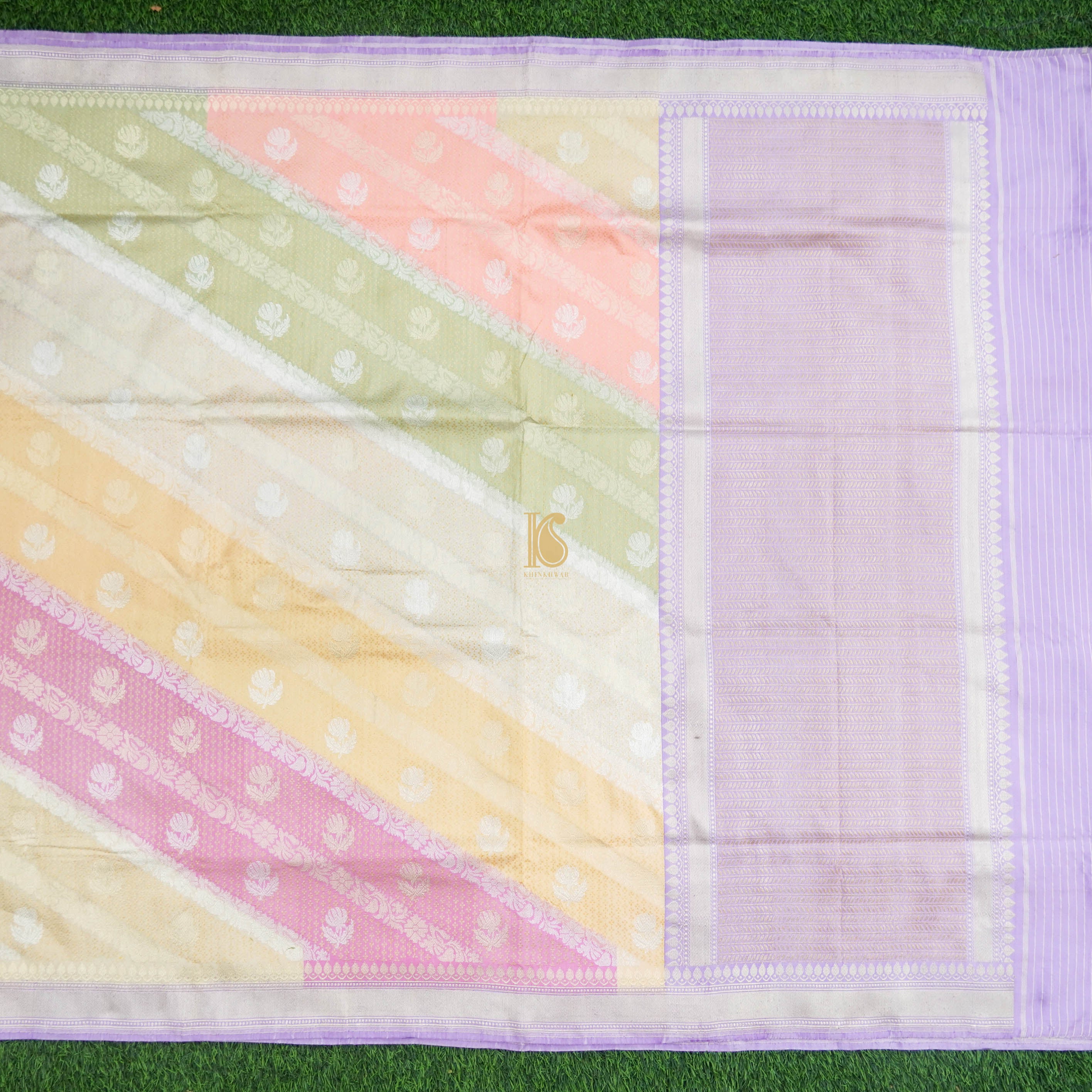 Handwoven Pure Katan Silk Banarasi Kadwa Pastel Rangkat Saree - Khinkhwab