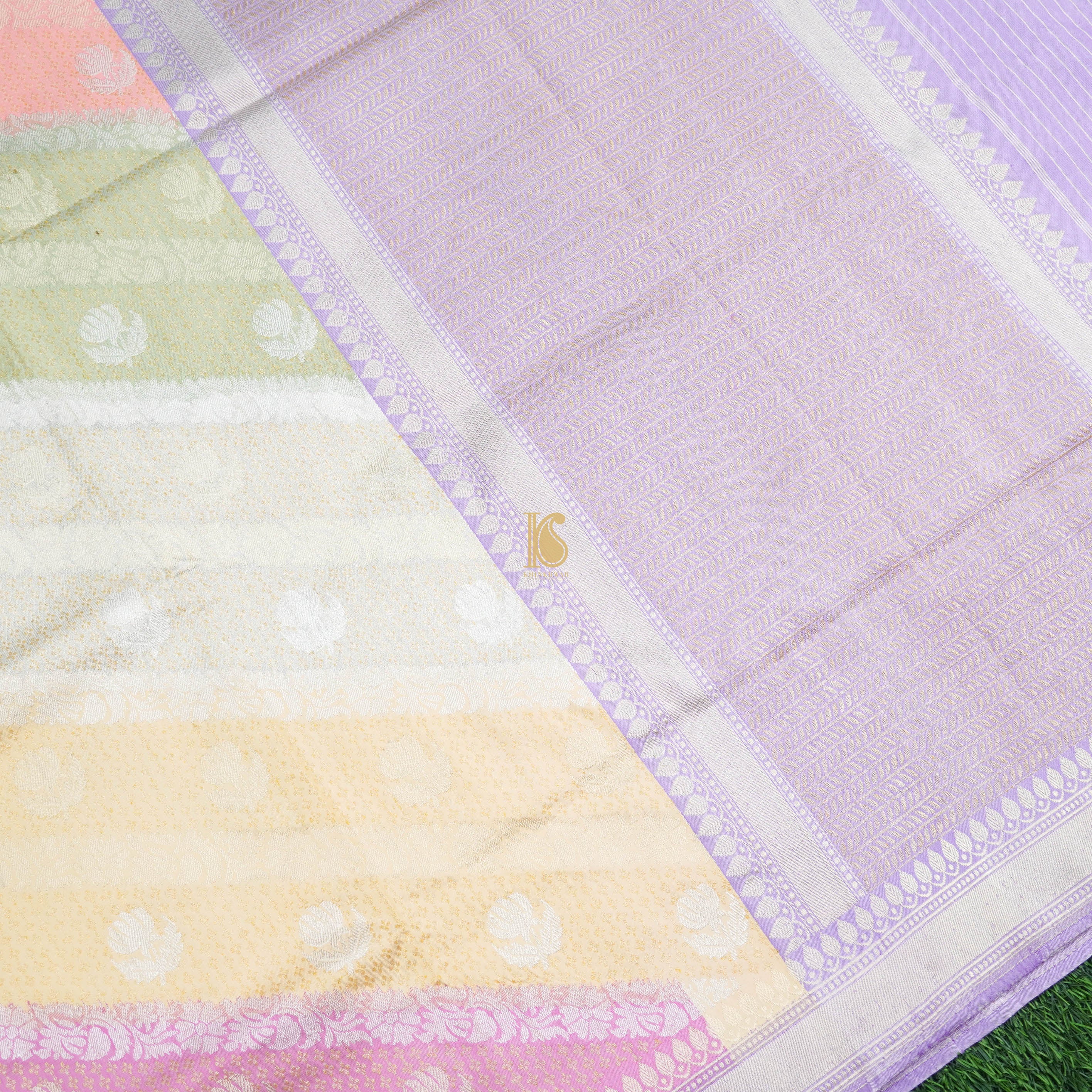 Handwoven Pure Katan Silk Banarasi Kadwa Pastel Rangkat Saree - Khinkhwab