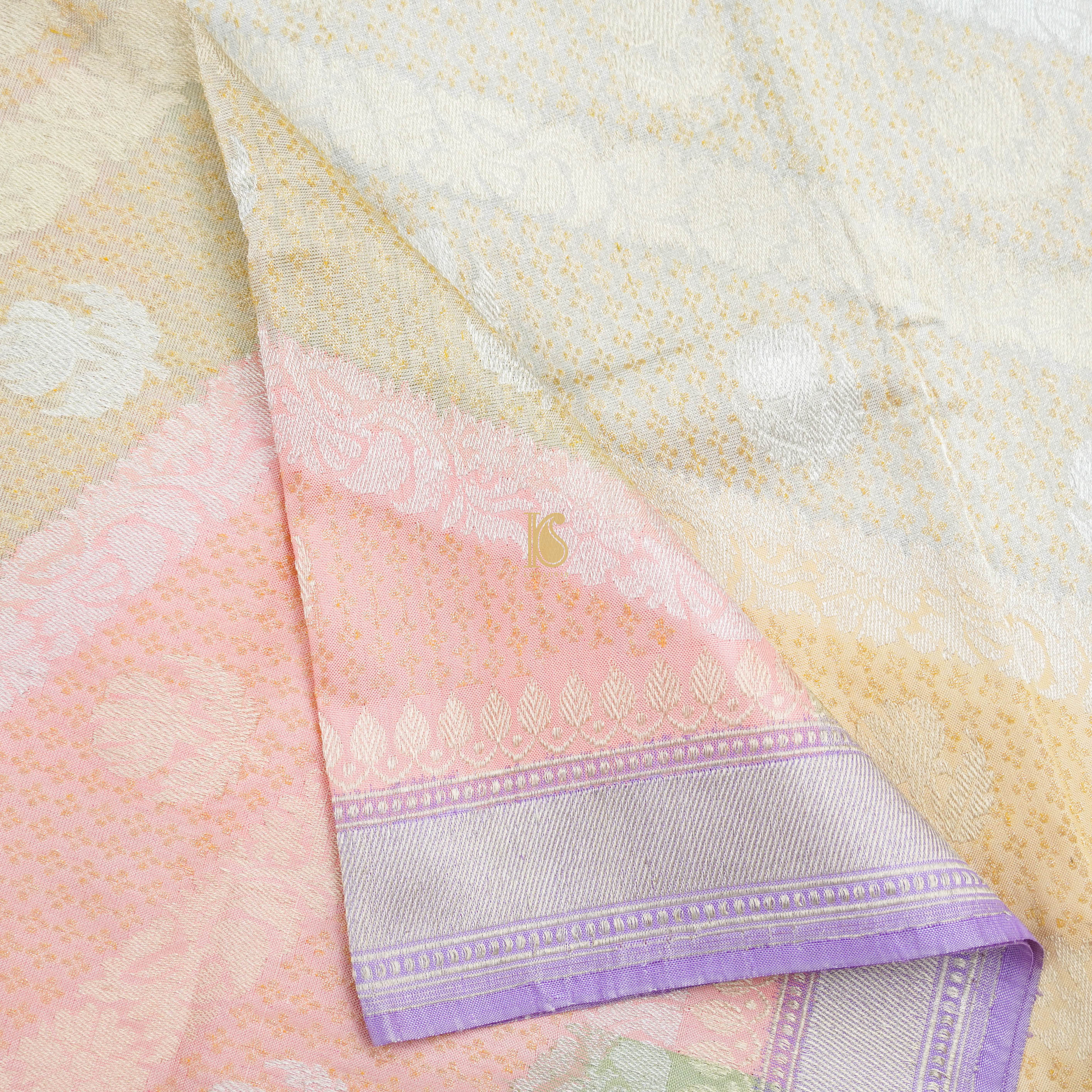 Handwoven Pure Katan Silk Banarasi Kadwa Pastel Rangkat Saree - Khinkhwab