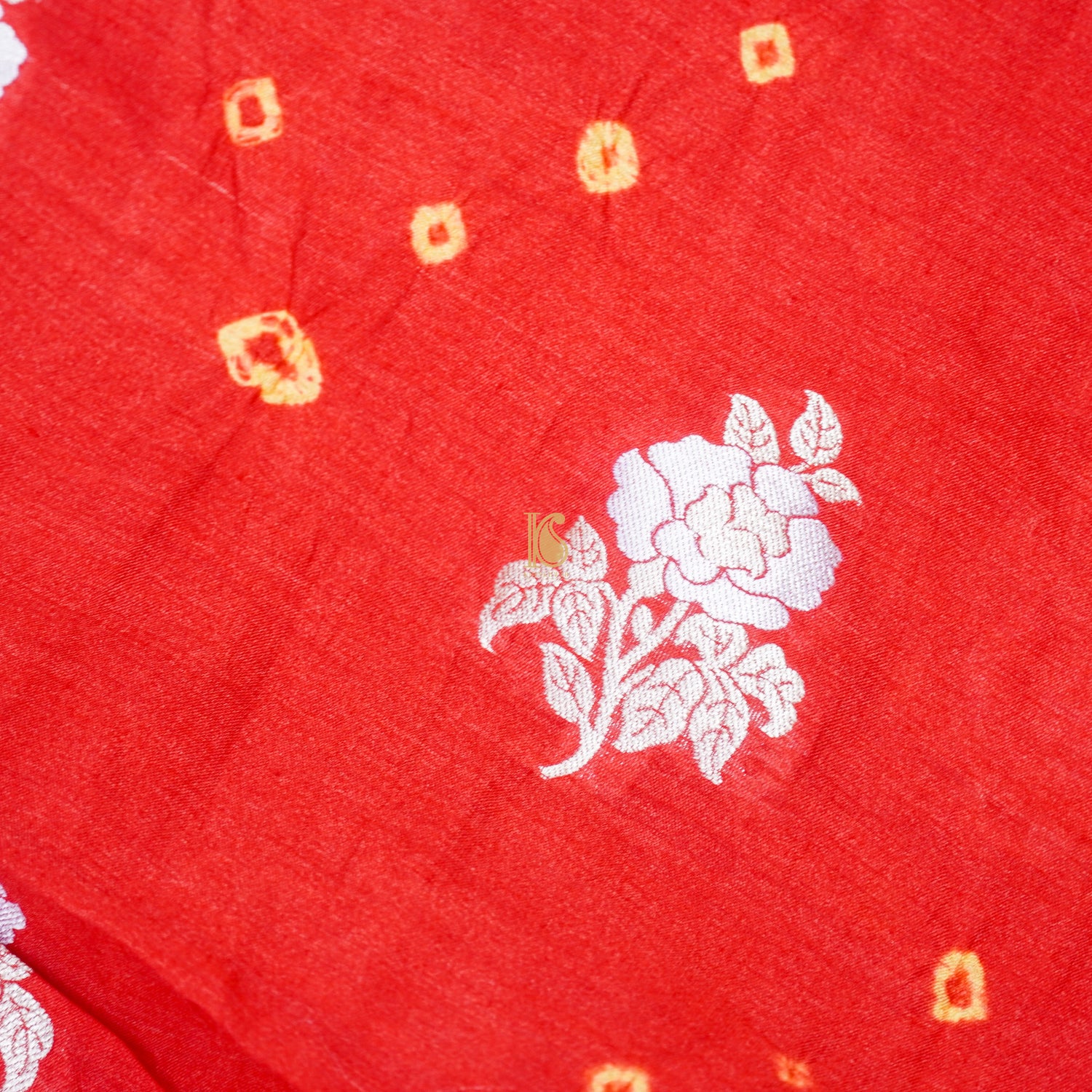 Red Orange Pure Cotton Silk Banarasi Bandhani Fabric - Khinkhwab