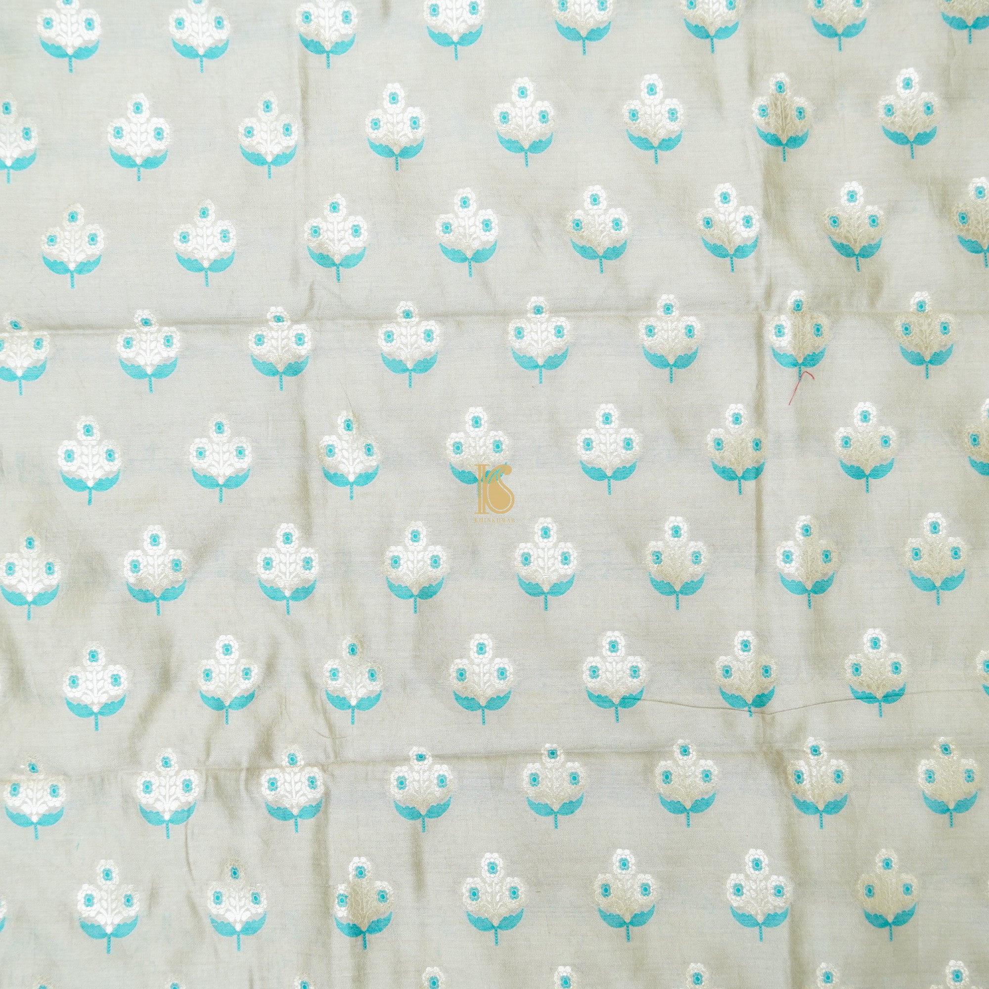 Mist Grey Pure Cotton Silk Banarasi Fabric - Khinkhwab