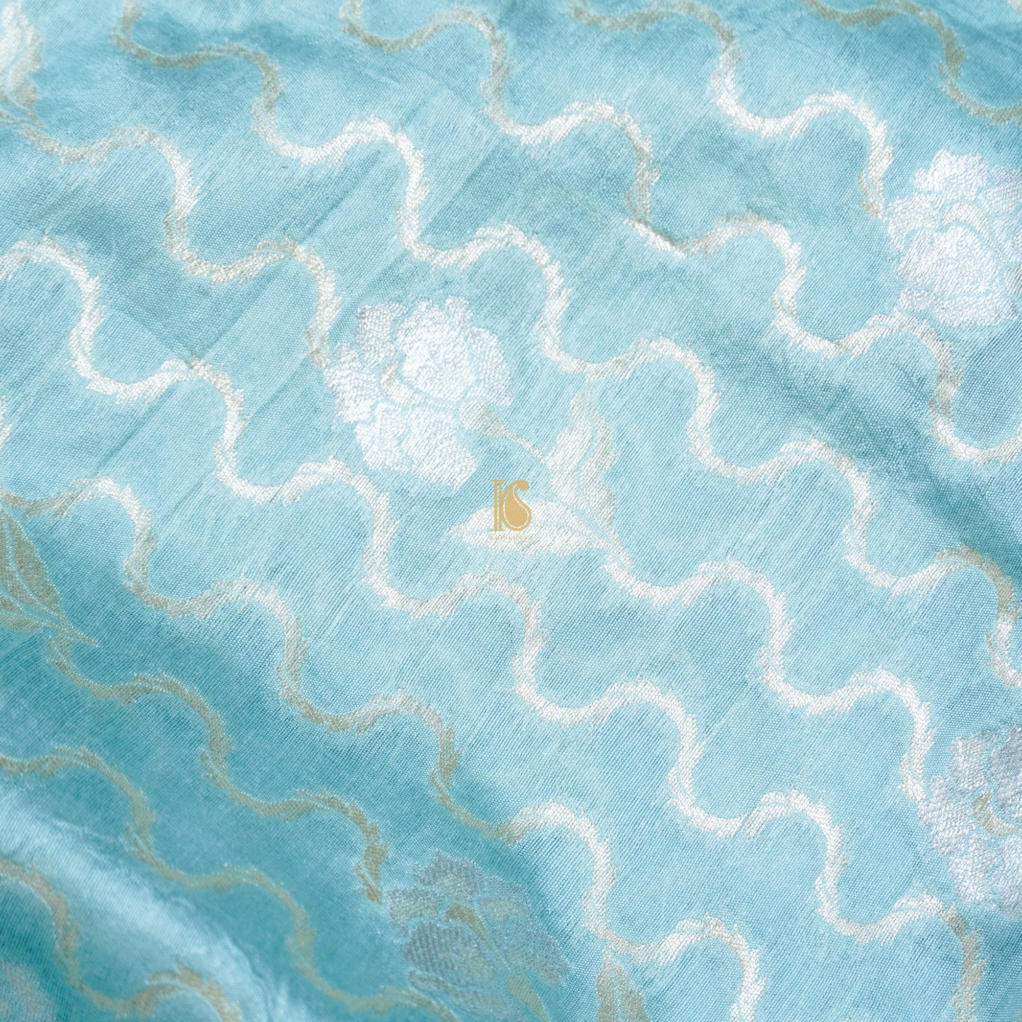 Light Blue Pure Cotton Silk Banarasi Fabric - Khinkhwab