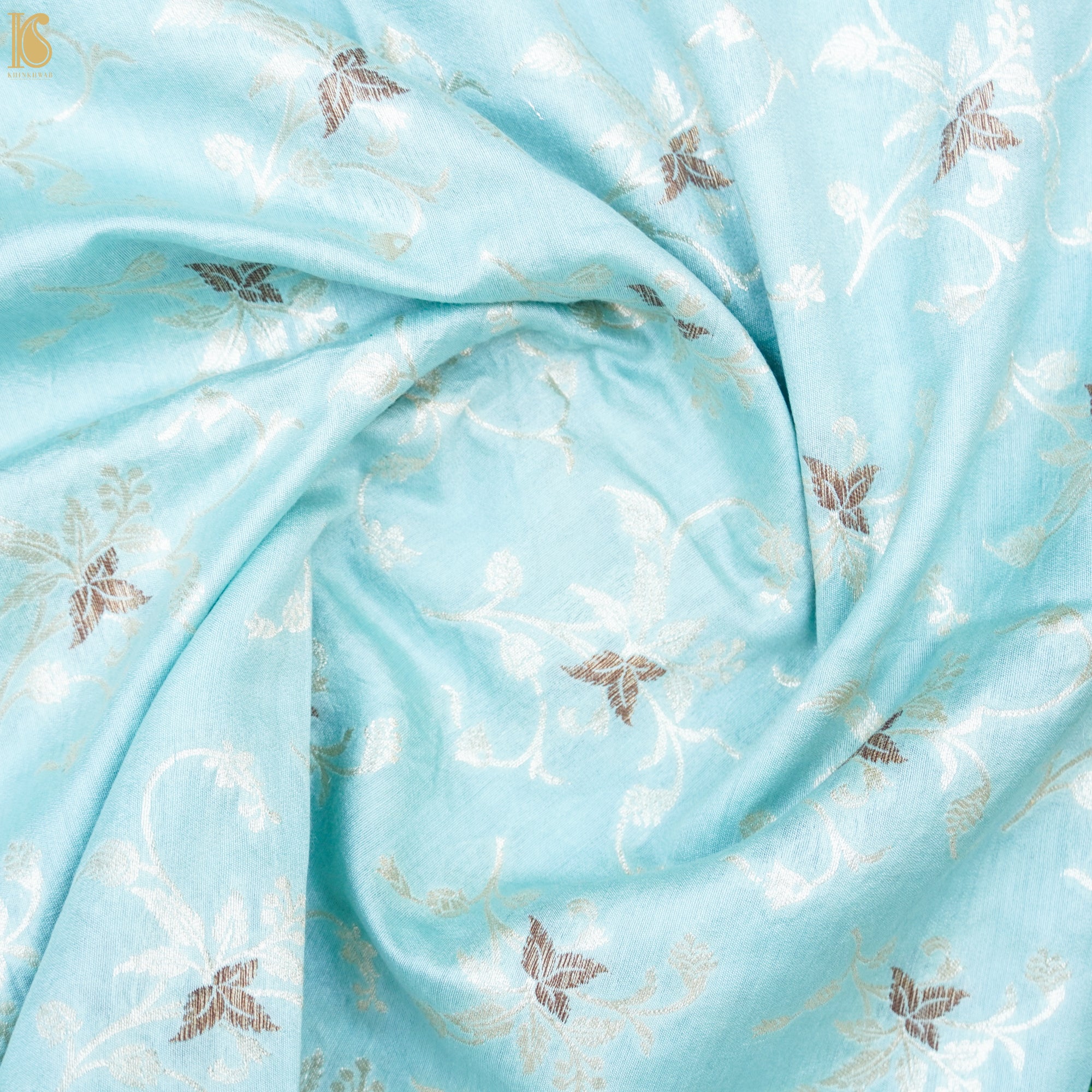 Blue Pure Cotton Silk Banarasi Fabric - Khinkhwab