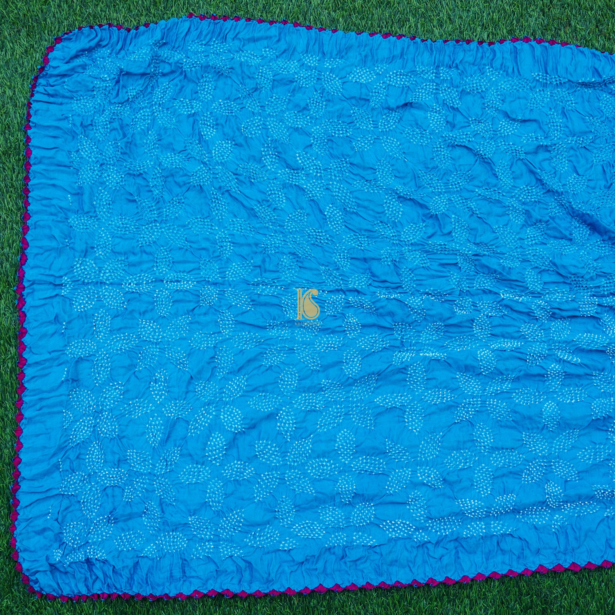 Pacific Blue Pure Gajji Silk Handwoven Bandhani Blouse Fabric - Khinkhwab