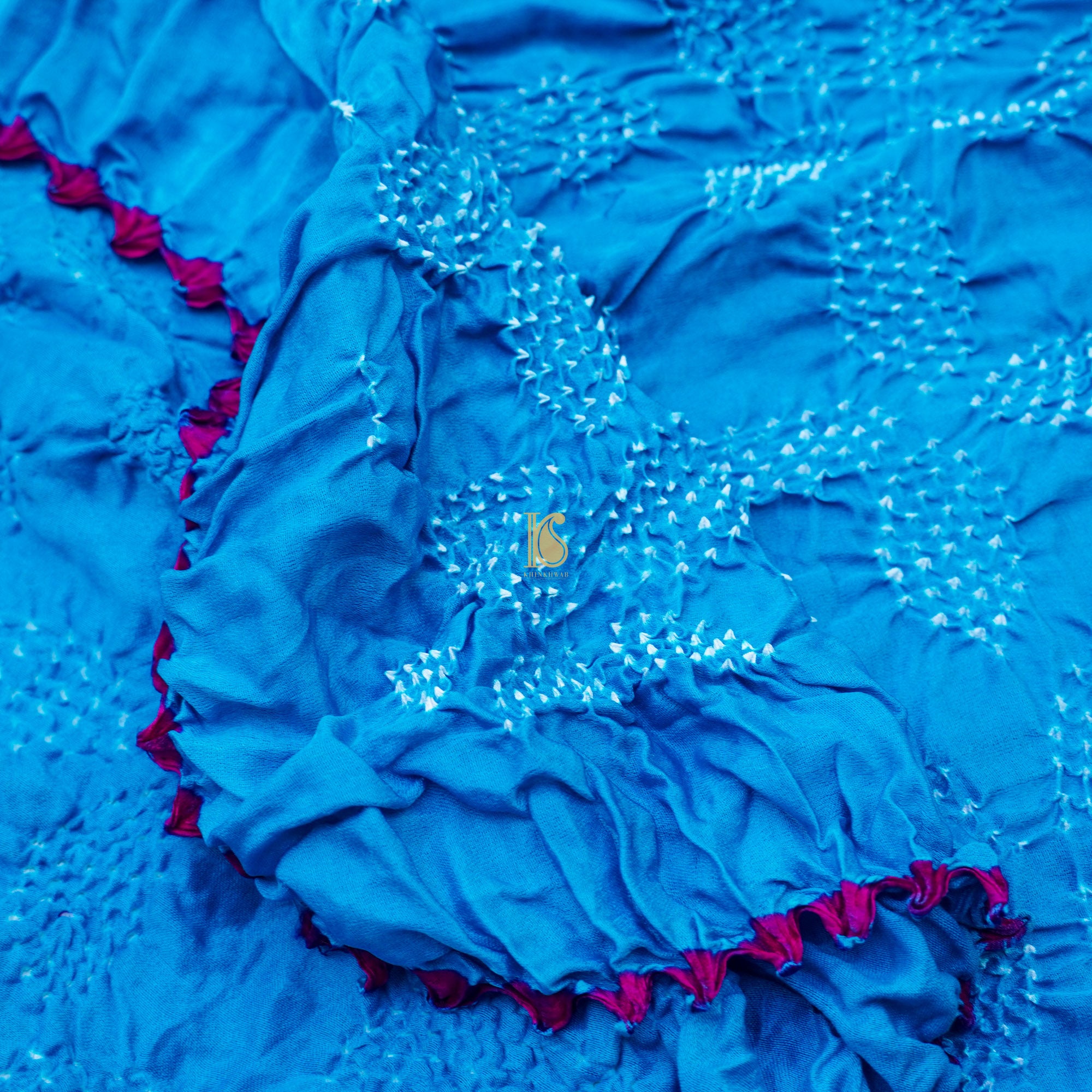 Pacific Blue Pure Gajji Silk Handwoven Bandhani Blouse Fabric - Khinkhwab