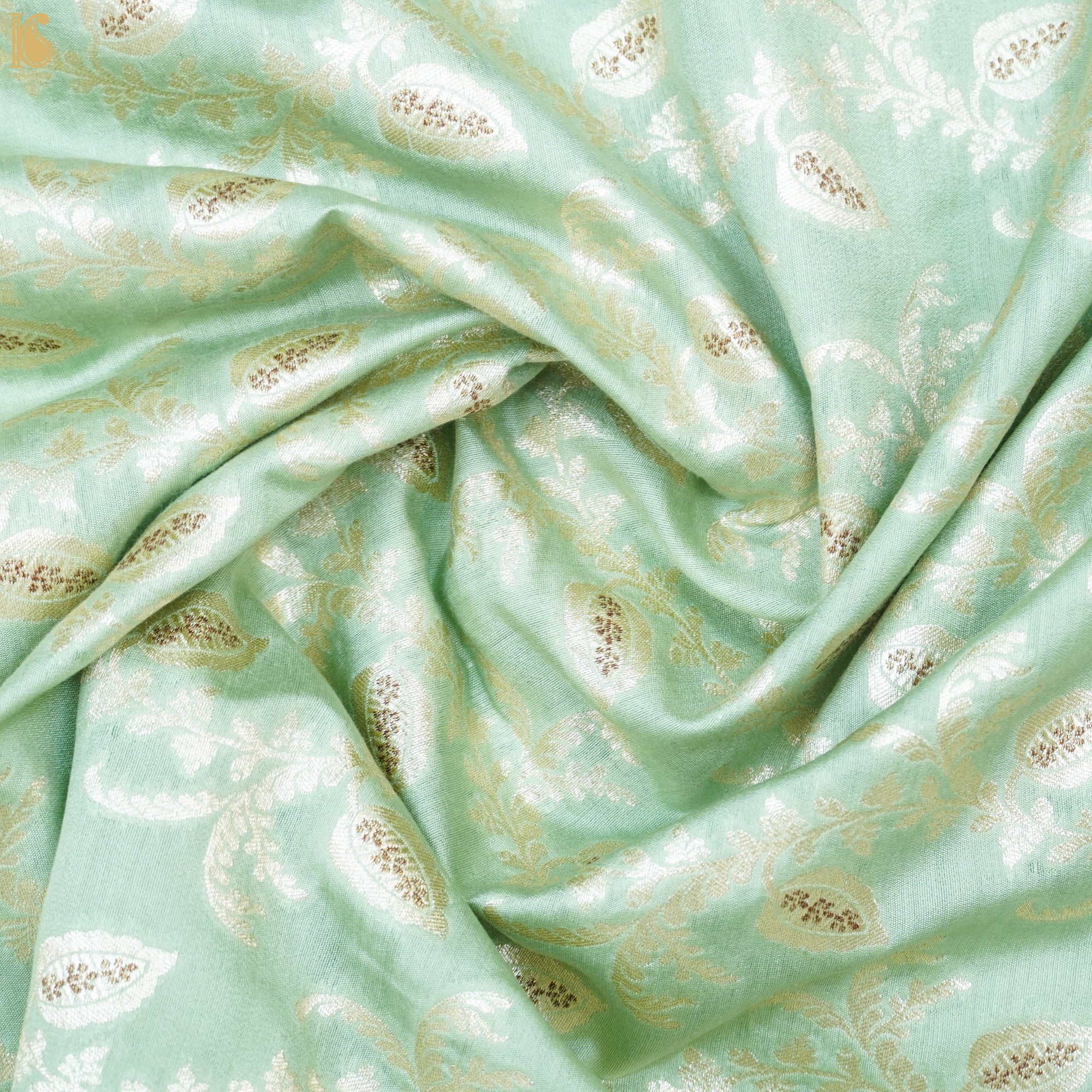 Edgewater Green Pure Cotton Silk Banarasi Fabric - Khinkhwab